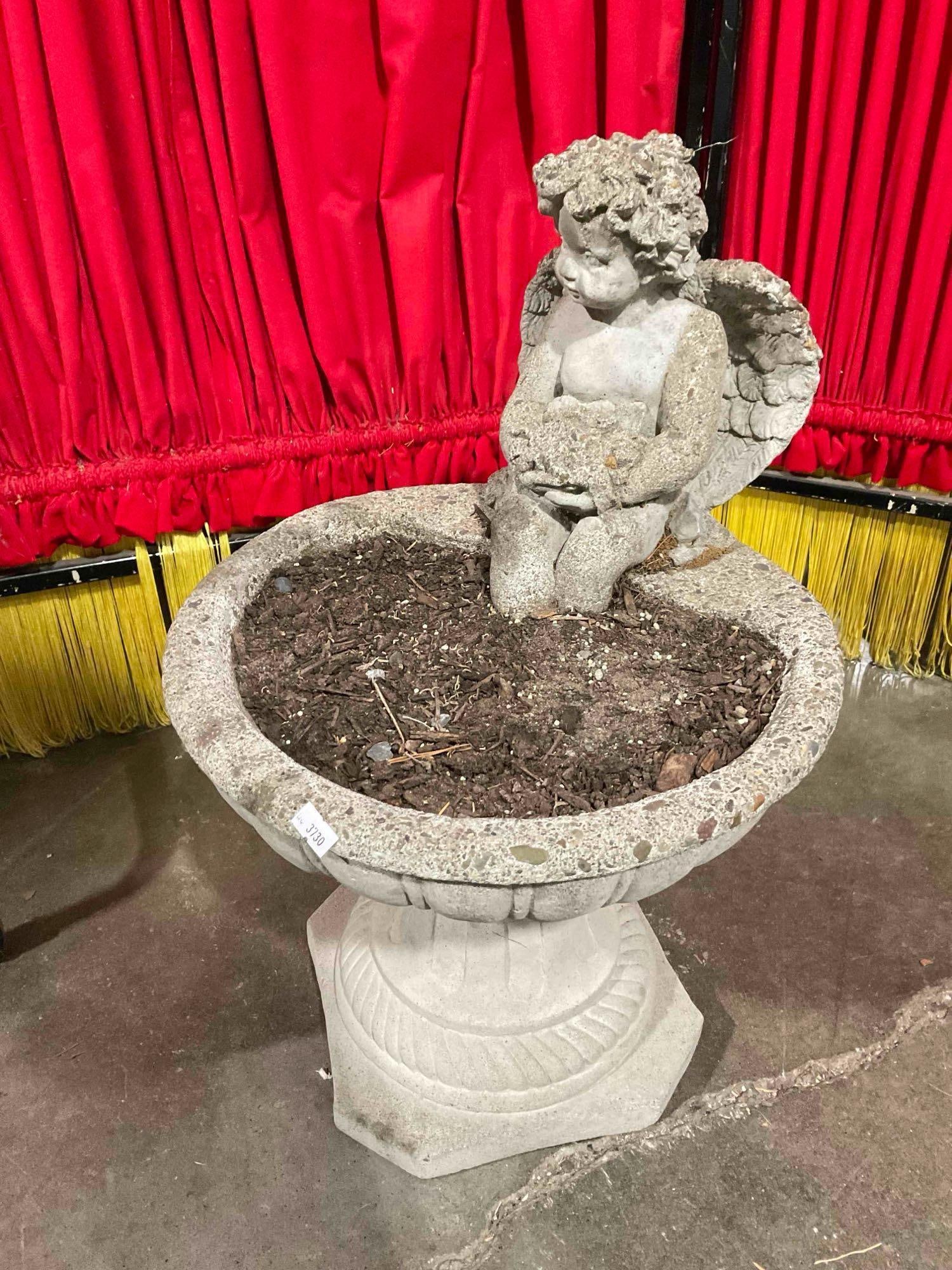 Vintage Sweet Concrete Birdbath Bowl w/ Seated Cherub Planter Garden Decor. See pics. (1 of 5)