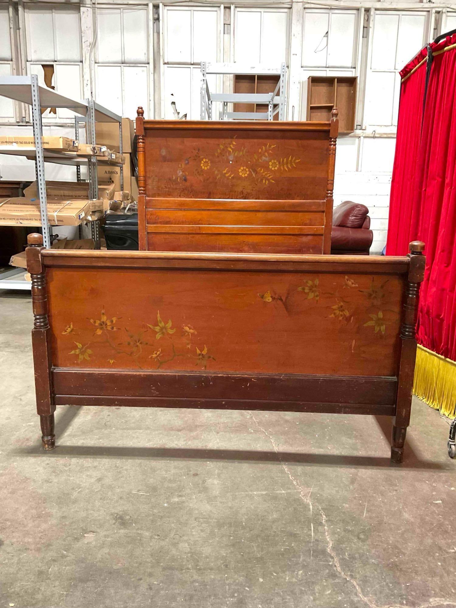 Antique Beautifully Hand Painted Wooden Full Size Bed Frame. Very Good Condition. See pics. (1 of 8)