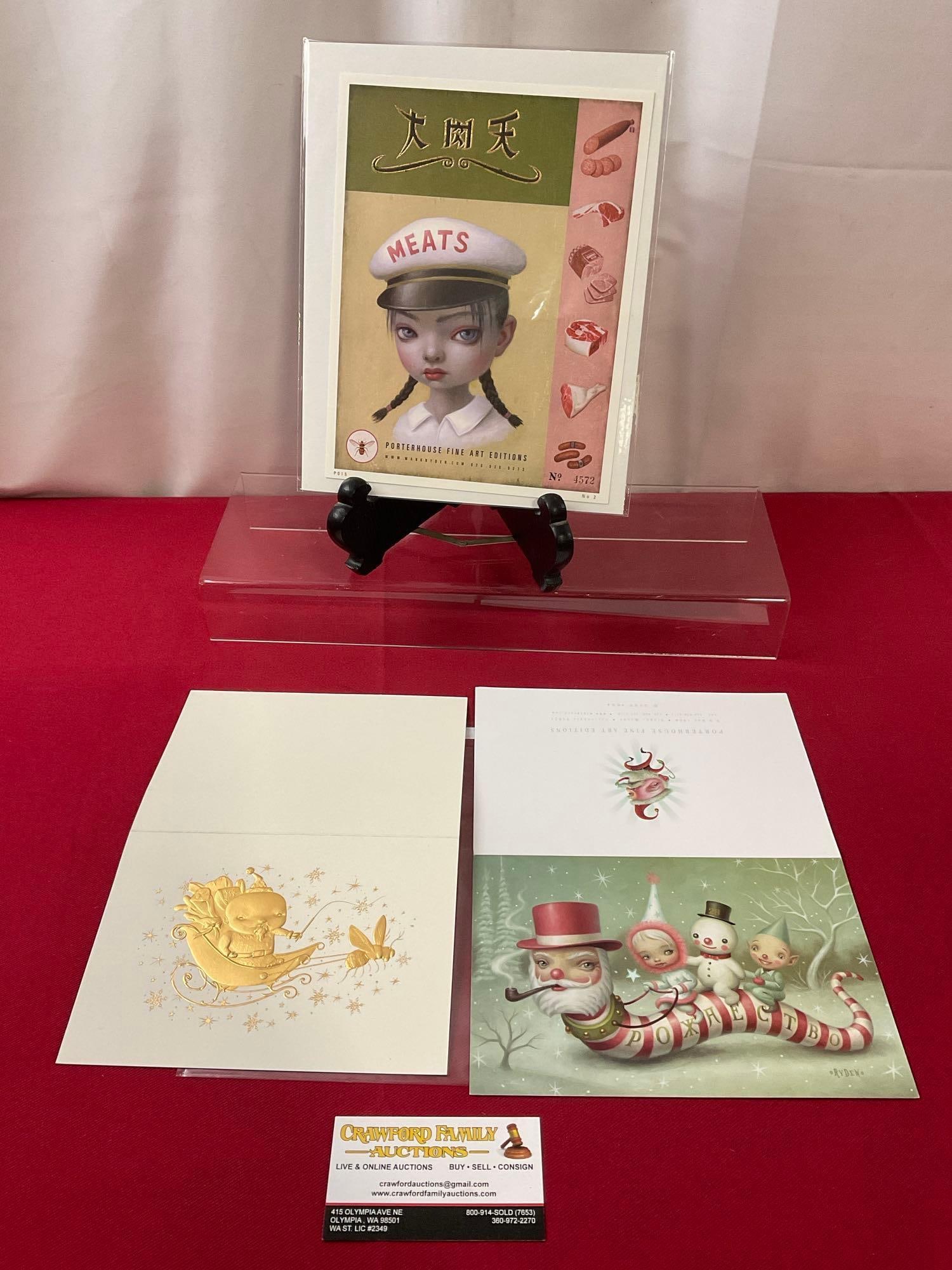 Three Cards w/ Art from Mark Ryden, The Meat Show, Pinxit, and Santa Worm, which is signed, no 0673 (1 of 4)