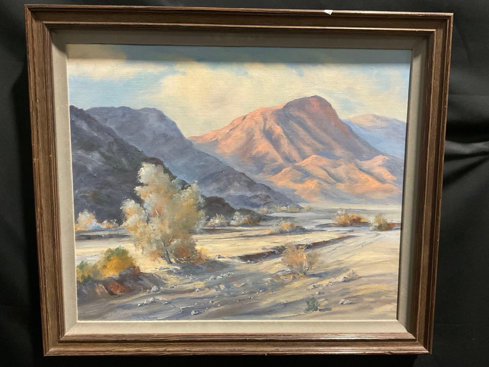 Framed Vintage Plein Air Landscape Oil on Canvas by M. Bonnes, 24.5h x 28w inches: Appears to be in good shape. The outside dimensions measure approx 24.5h x 28w inches. See pics. E-3770
