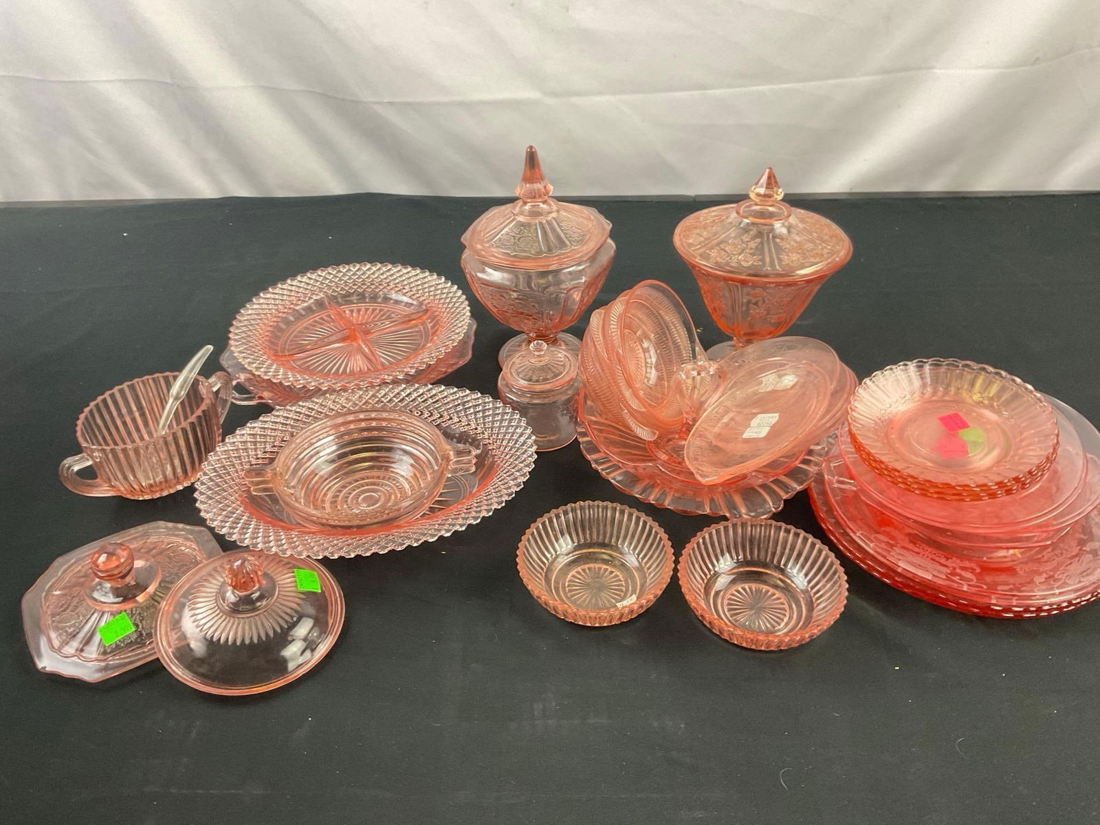 Large Collection of Pink Depression Glass including Various Trays, Cups, Plates, Candy dishes, .. (1 of 5)