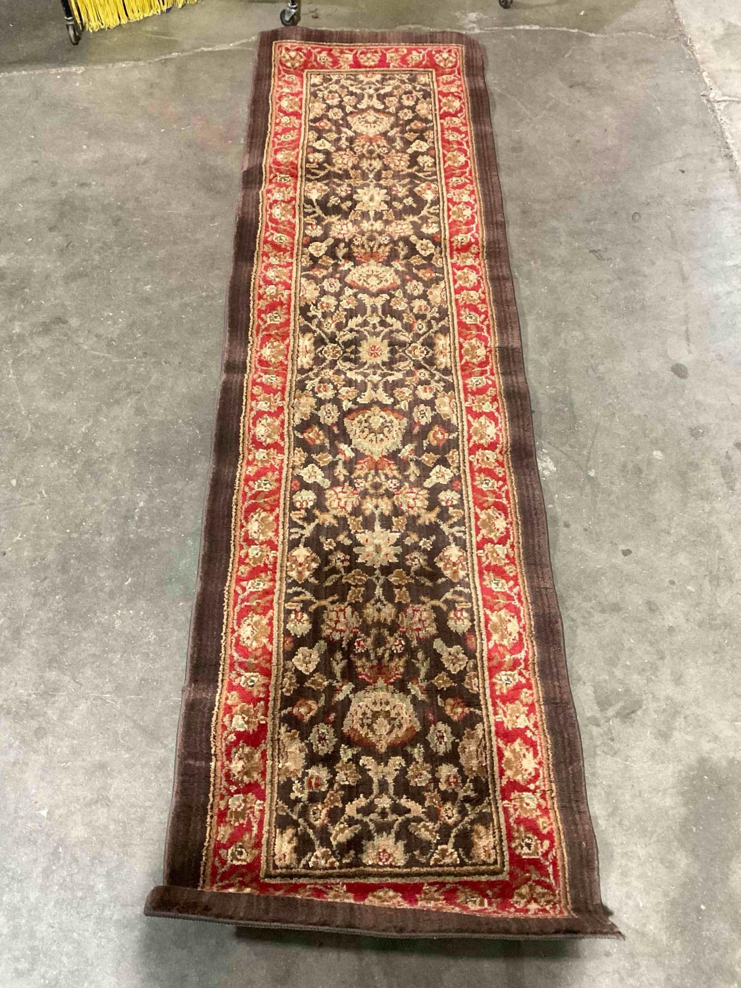 Brown & Red Polyester Pile Hall Runner Rug w/ Paisley Pattern. Measures 25" x 90" See pics. (1 of 3)