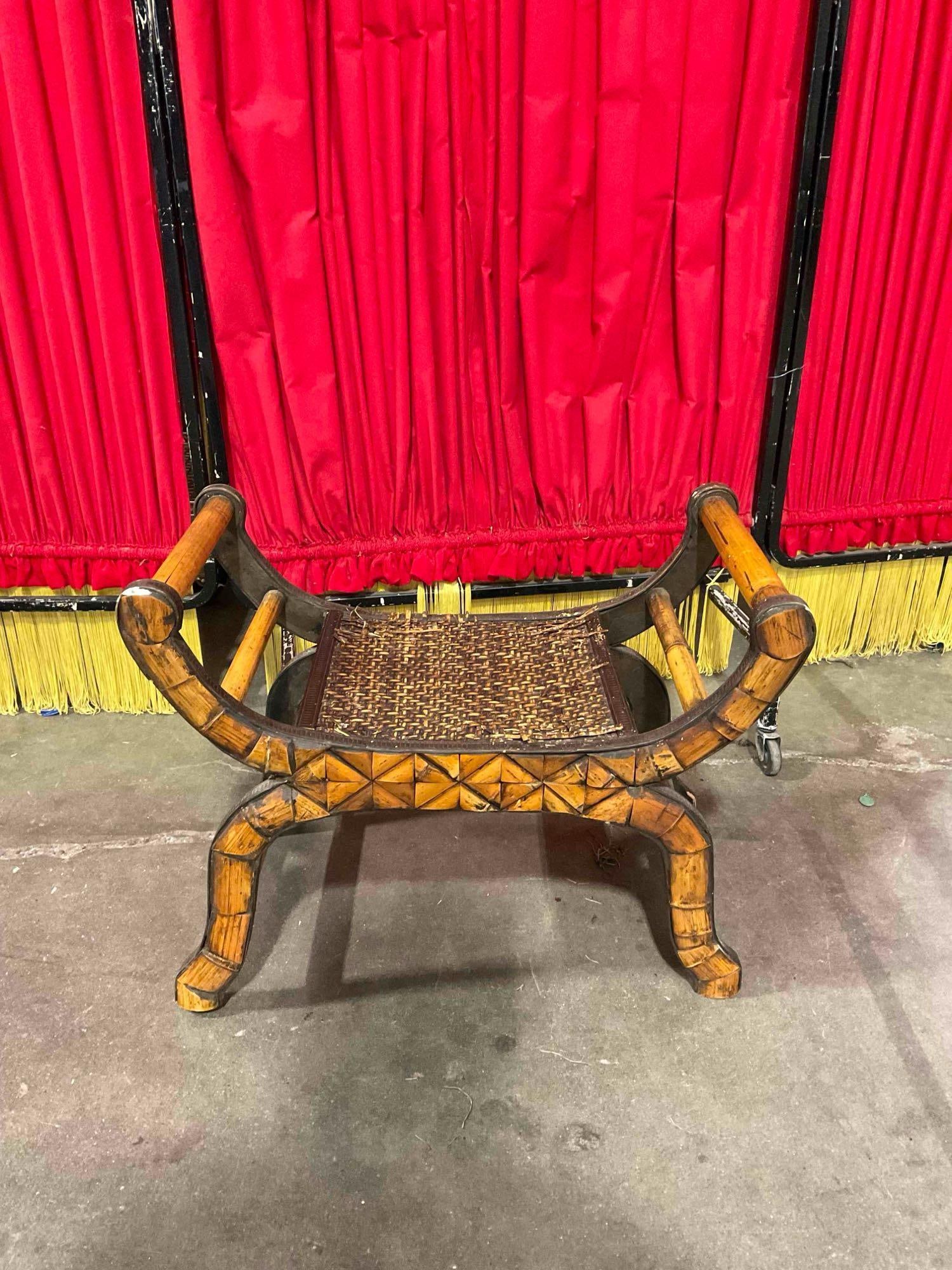 Vintage Wooden Curule Style Bench w/ Woven Seat. See pics. (1 of 5)