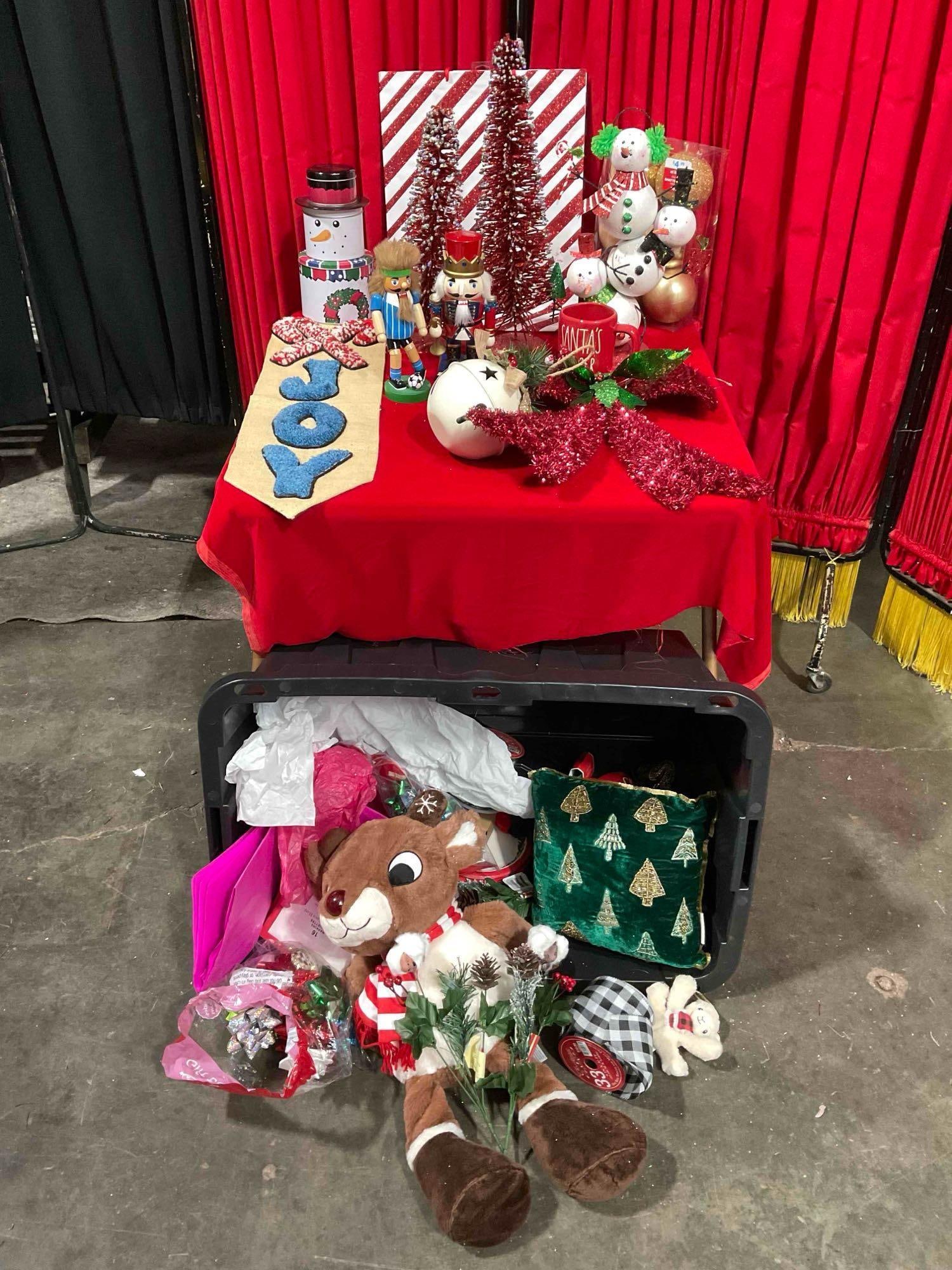 Uncounted Christmas Decoration Collection. Ribbons, Bows, Nutcrackers & More. See pics.: Uncounted Christmas Decoration Collection. Ribbons, Bows, Nutcrackers & More. Some pieces have wear, others look unopened, condition is very good. Fills 27 gal tub. Container not included, just co