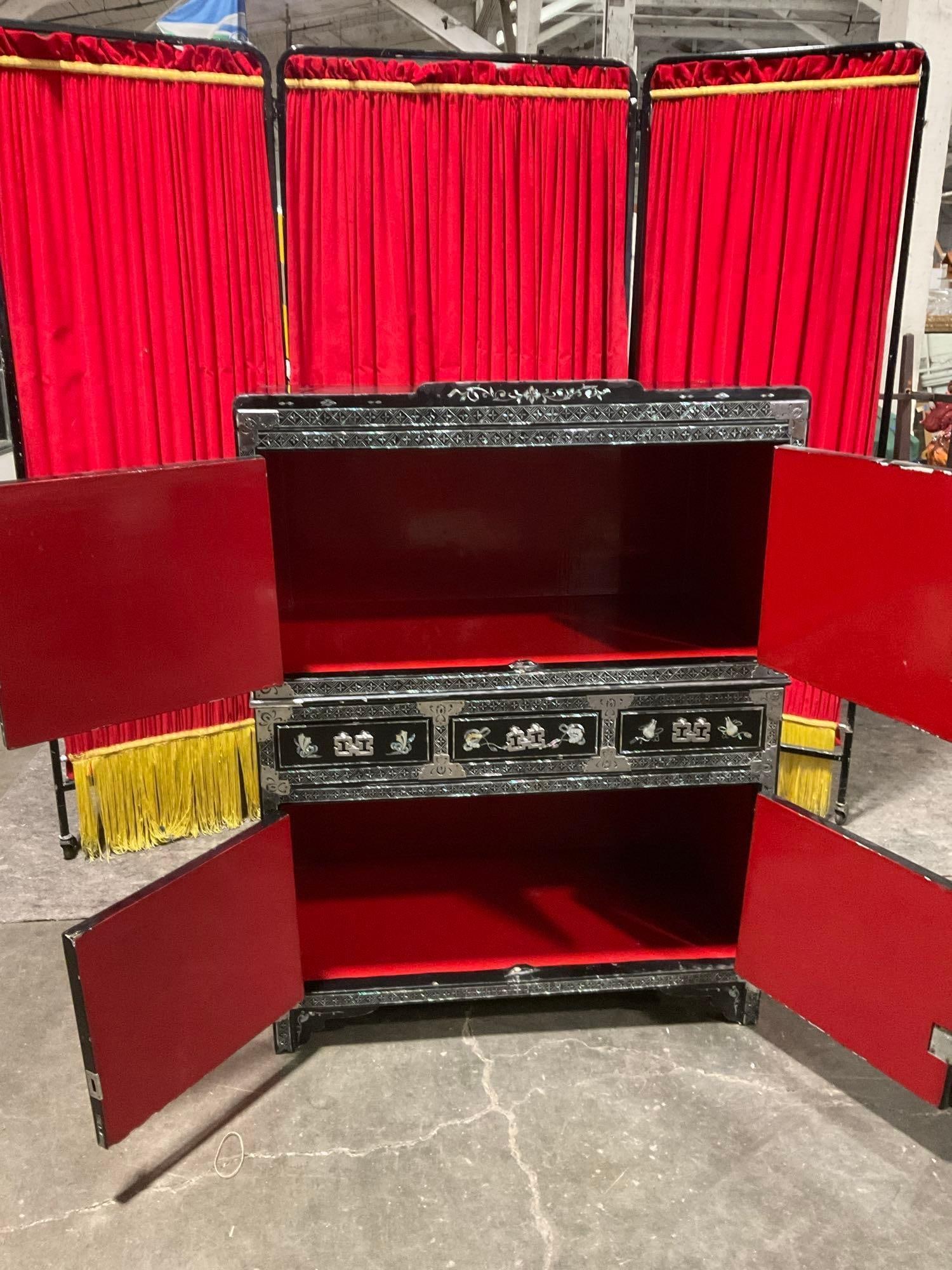 Mid Century Asian - Korean? Black MoP Inlay 2 Piece Altar Cabinet - See pics (1 of 6)