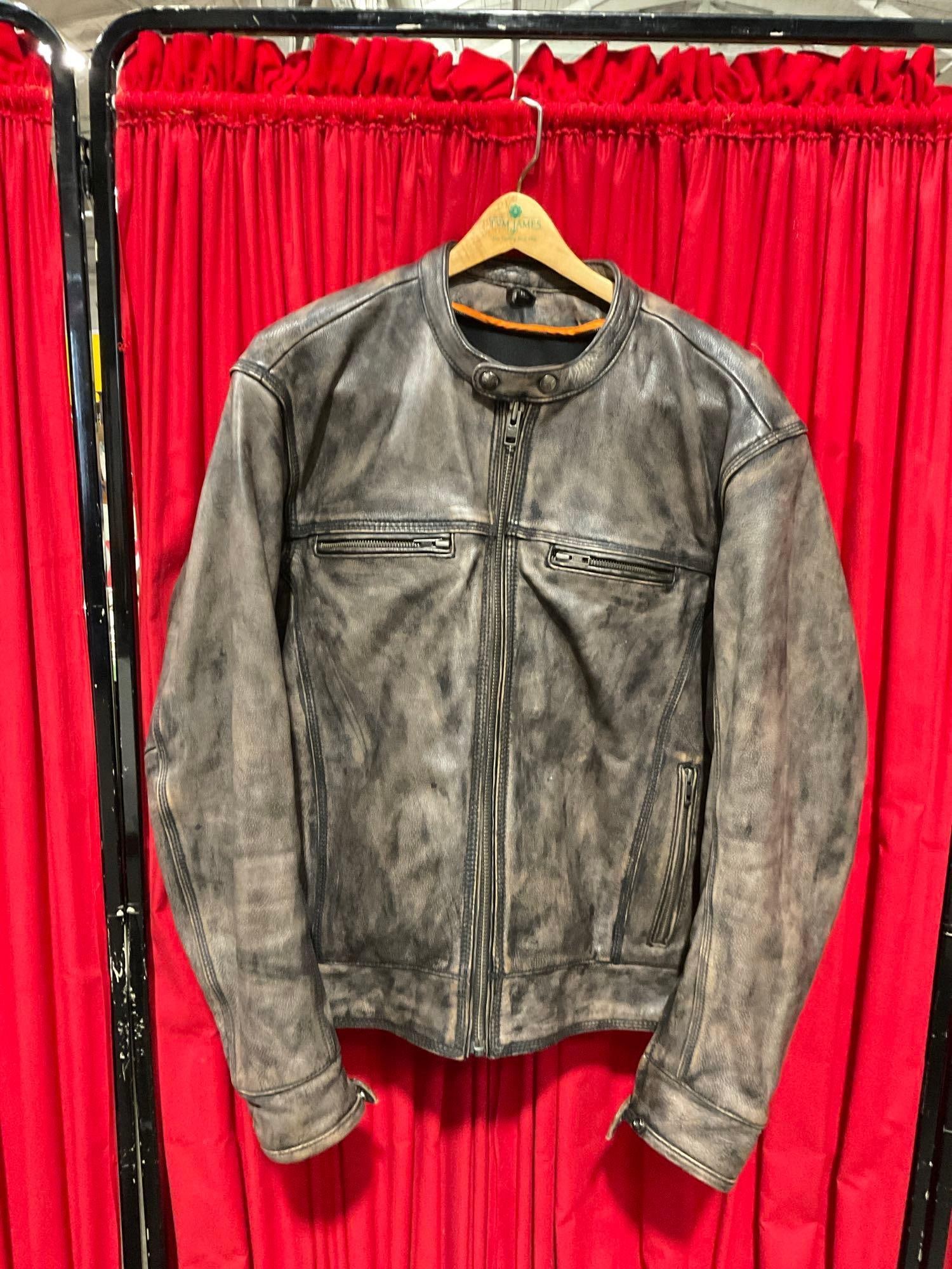 Vintage Distressed Brown & Gray Faux Leather Jacket in Size M - Mens (1 of 5)