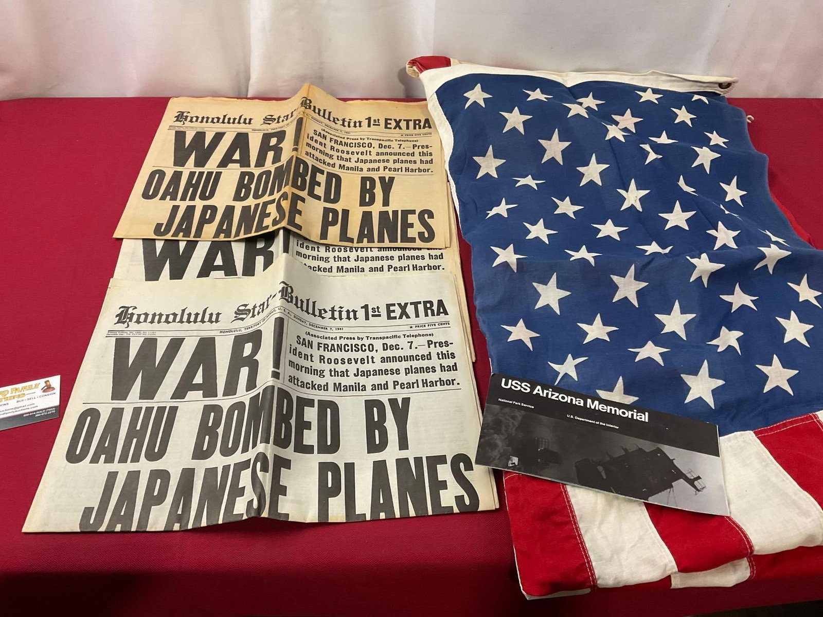 Set of 3 Honolulu Star Bulletin news papers, December 3 1941, Pearl Harbor Notice, Old American F...: Unclear when the flag is from, seems to have 50 stars, so after WWII. Appears to be in good shape. See pics. E-3770