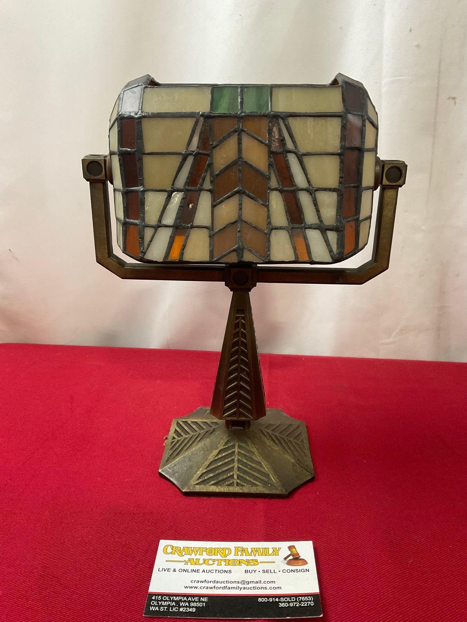 Stained Glass Double Candleholder, Mission Style Lamp figural, 10.5h x 8w inches (1 of 5)