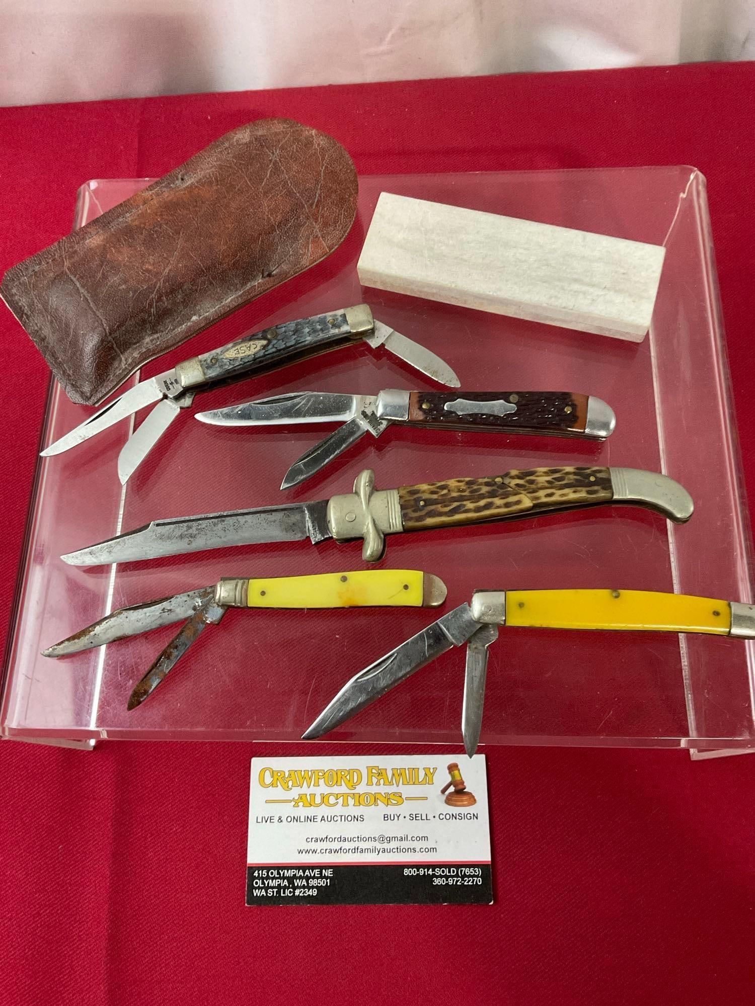 Collection of Vintage Pocket Knives & Whetstone, Case, Camillus, Sabre, & more (1 of 4)