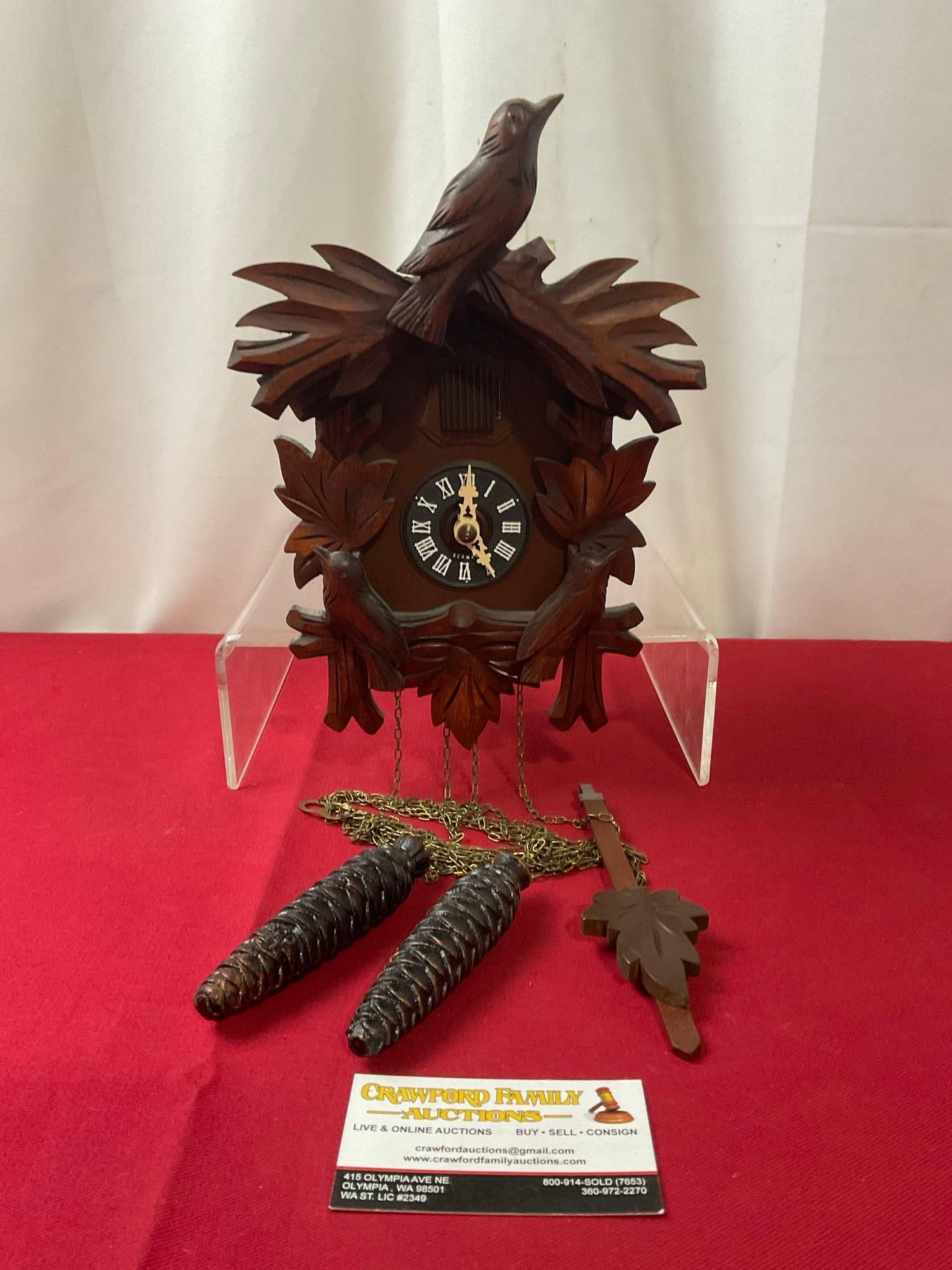 Vintage Black Forest Hubert Herr Cuckoo Clock, w/ pair of pinecone weights (1 of 7)