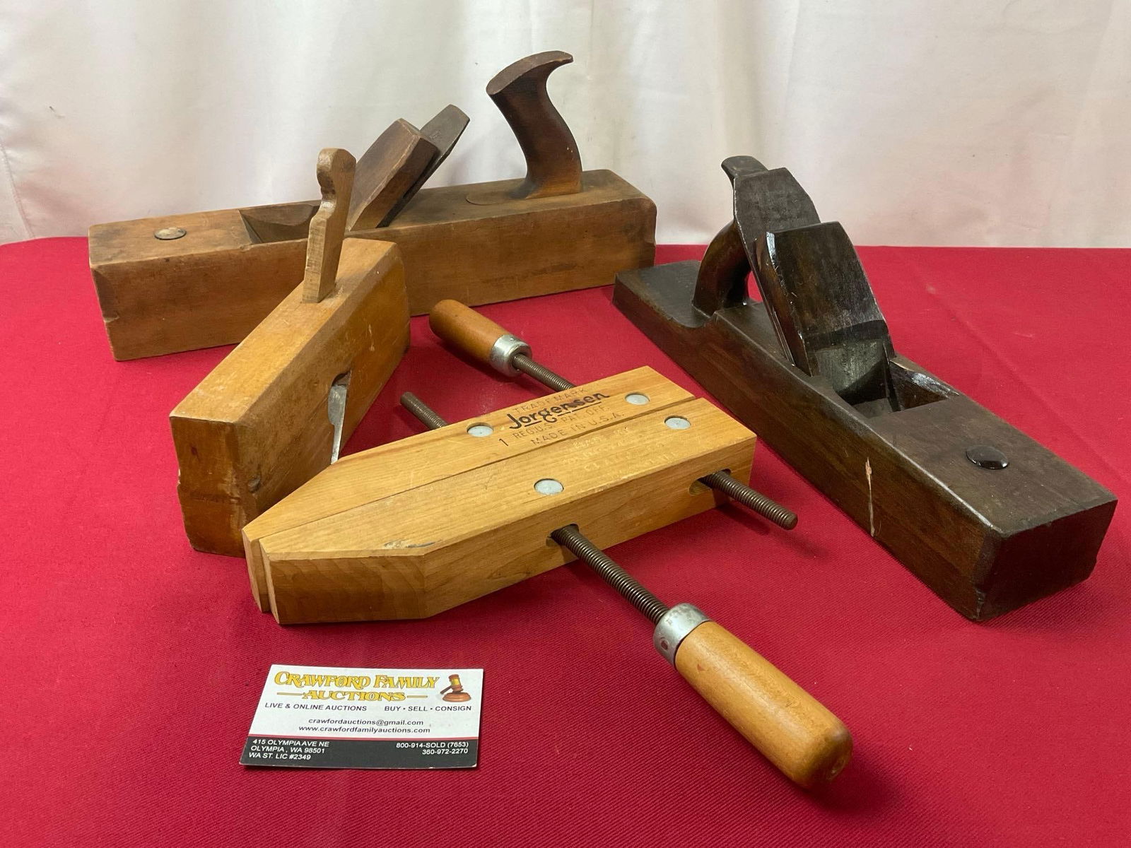 Vintage Wooden Tools, Jorgensen Clamp, Pair of Wood Planes, Angle Plane (1 of 5)