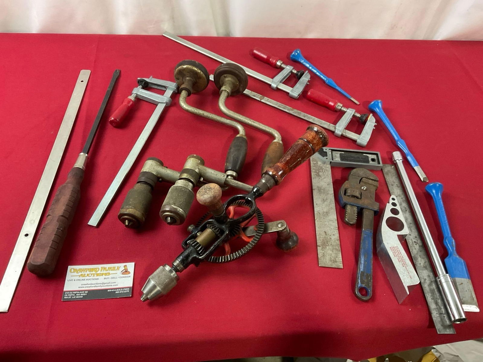 Assortment of Vintage Tools, Clamps, Pair of Yankee Hand Drills, Chisels, & more, 18 pcs (1 of 14)