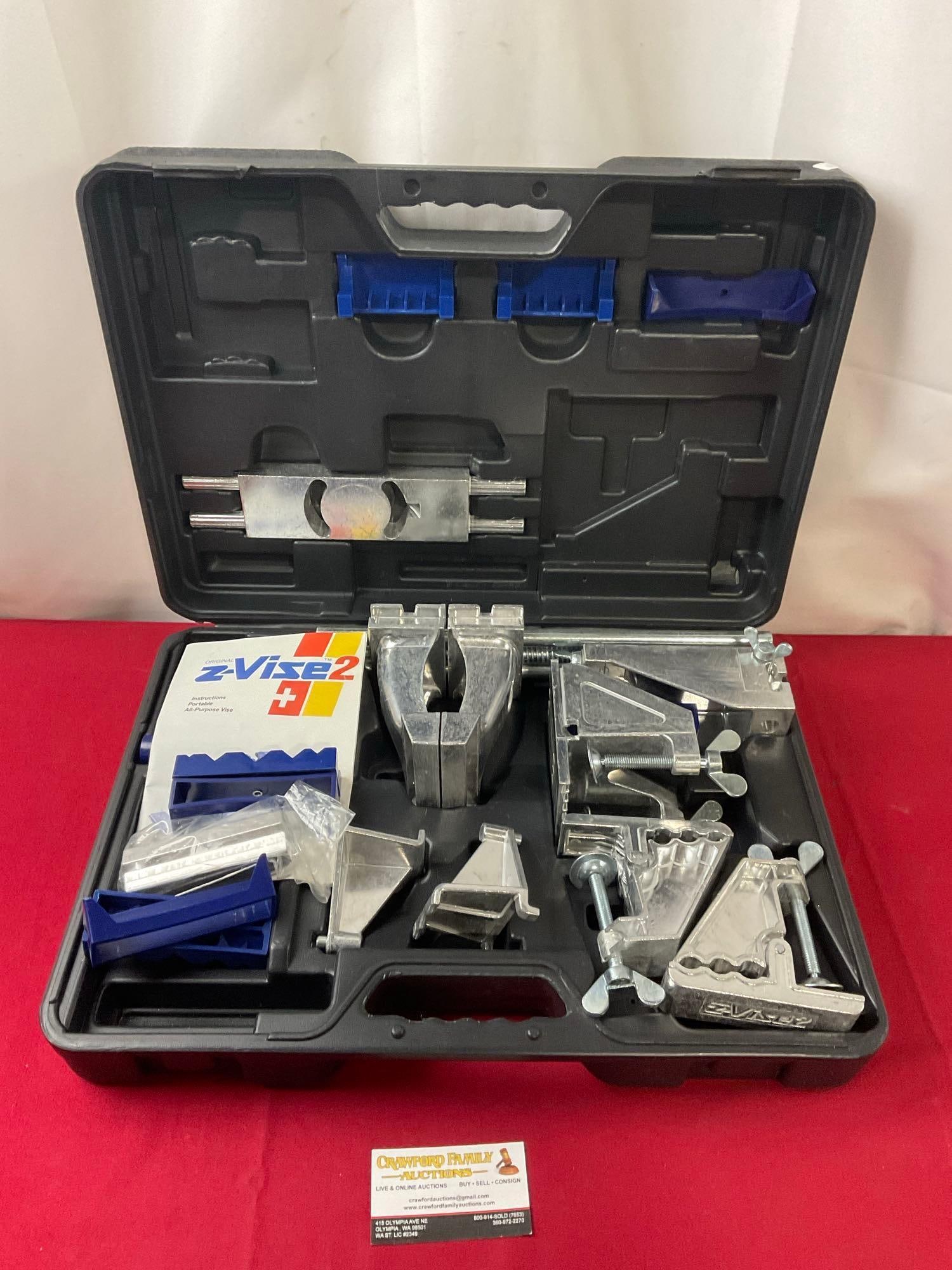 Z-Vise 2 Set, Portable All-Purpose Vise, in plastic case, seems unused: Appears to be in good shape. Does not seem to be used, appears to be a full set. See pics. E-414