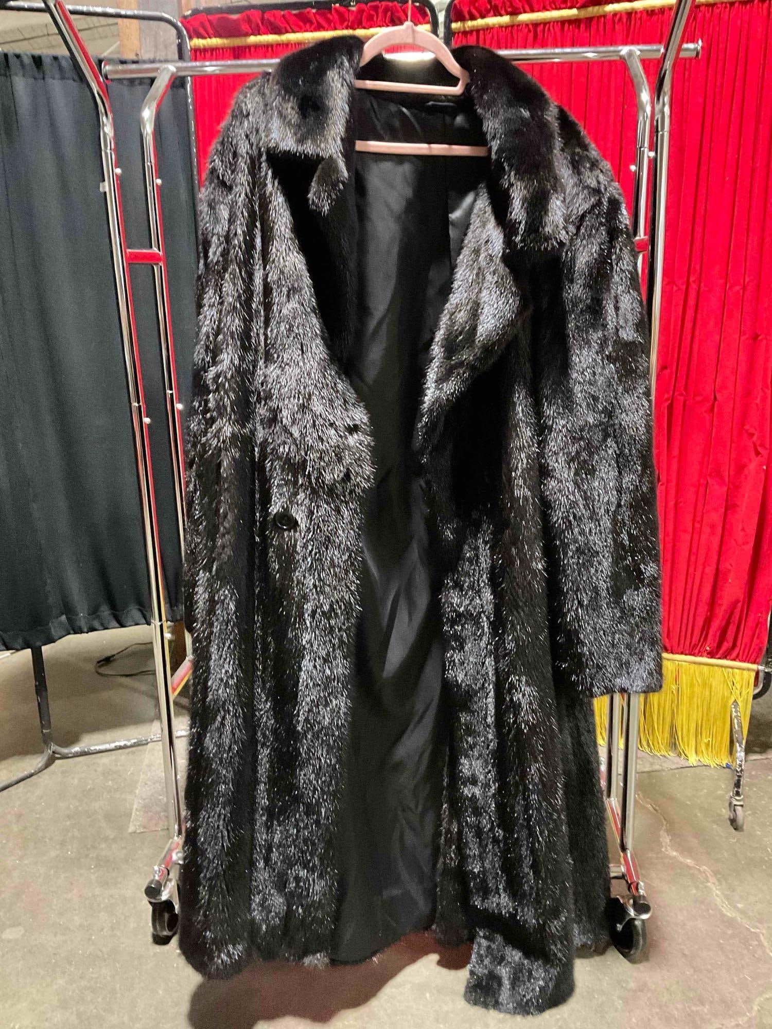 Men's Black Faux Mink Fur Coat. No Tags, No Size. Very Good Condition. See pics & desc. (1 of 7)