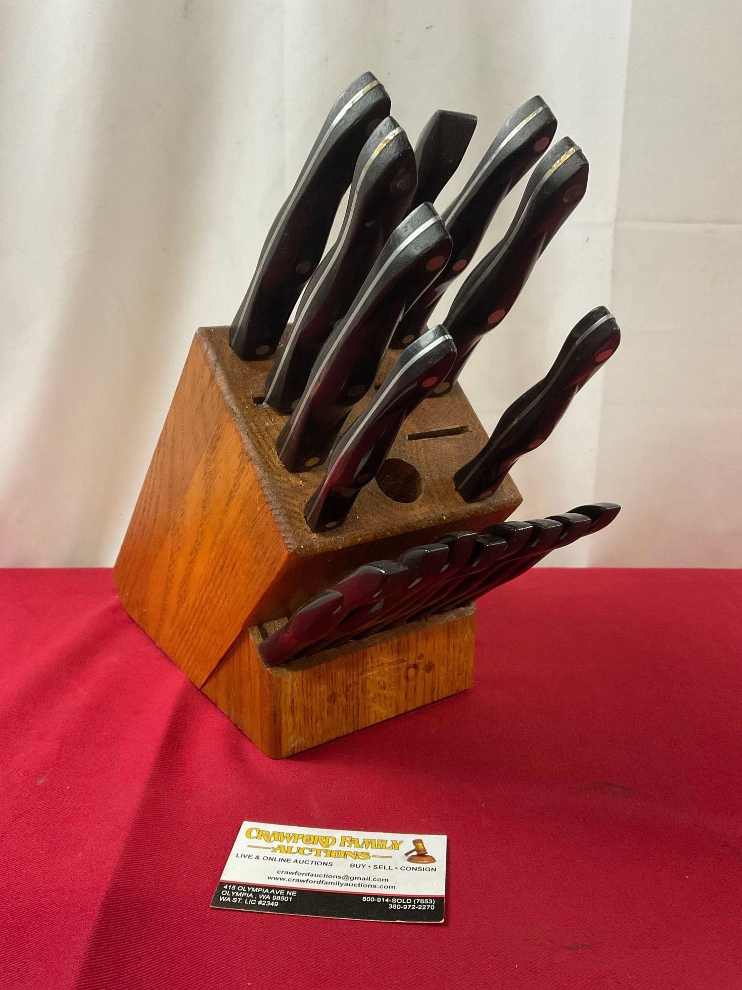 Cutco Knife Block w/ Bread, Chopper, Chefs, 8x Table Knives, Fork & Block 17 piece set (1 of 5)