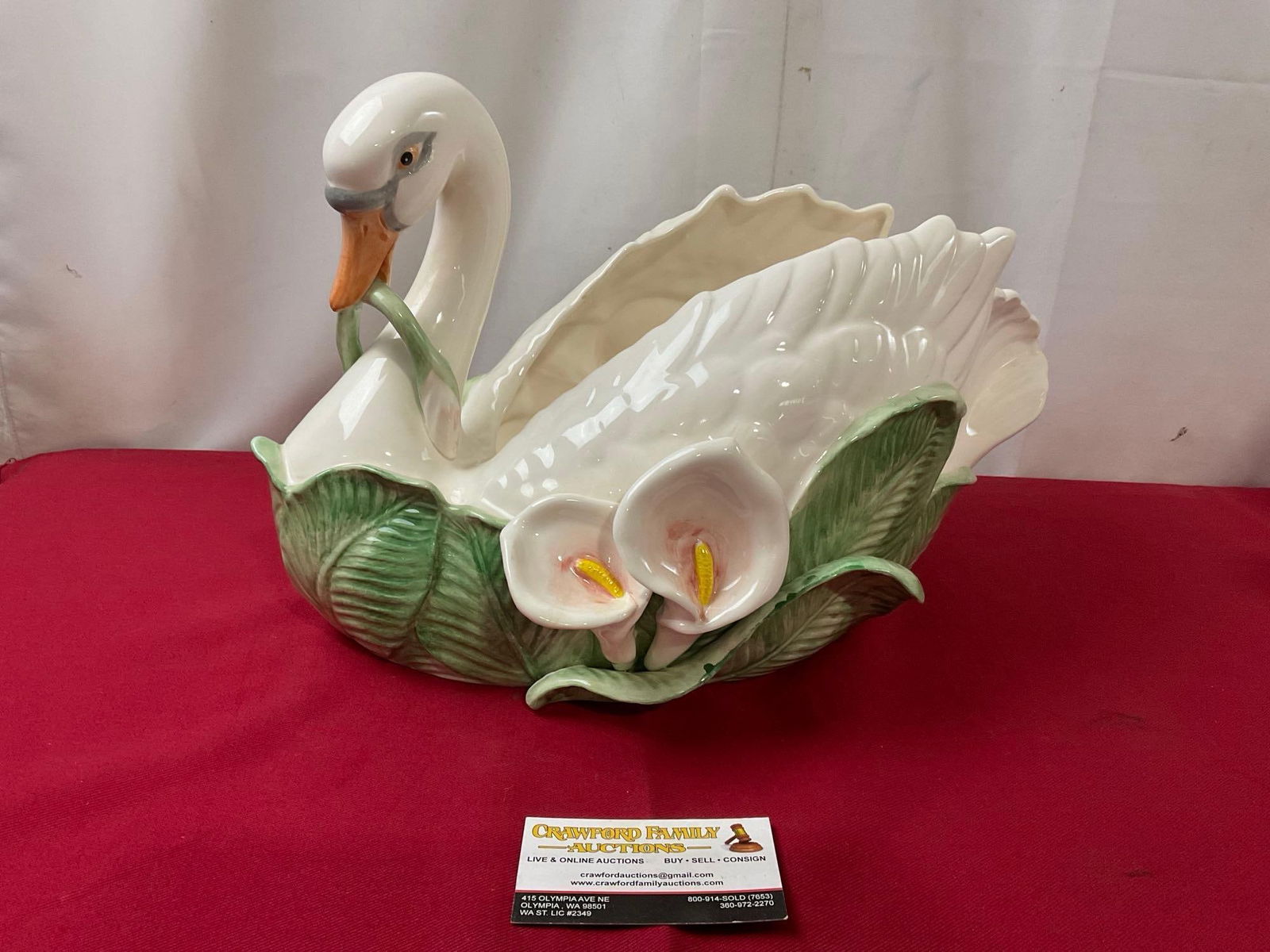 Vintage 1986 Fitz & Floyd Swan Centerpiece/Planter, Painted Porcelain, in original box (1 of 5)