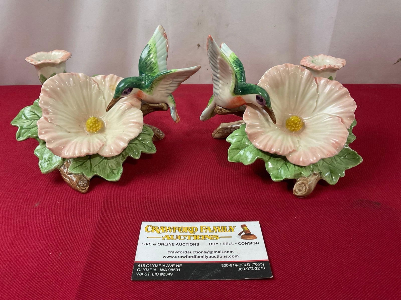 Pair of 1987 Fitz & Floyd Hummingbird Figural Candleholders & Vase, in original boxes (1 of 8)