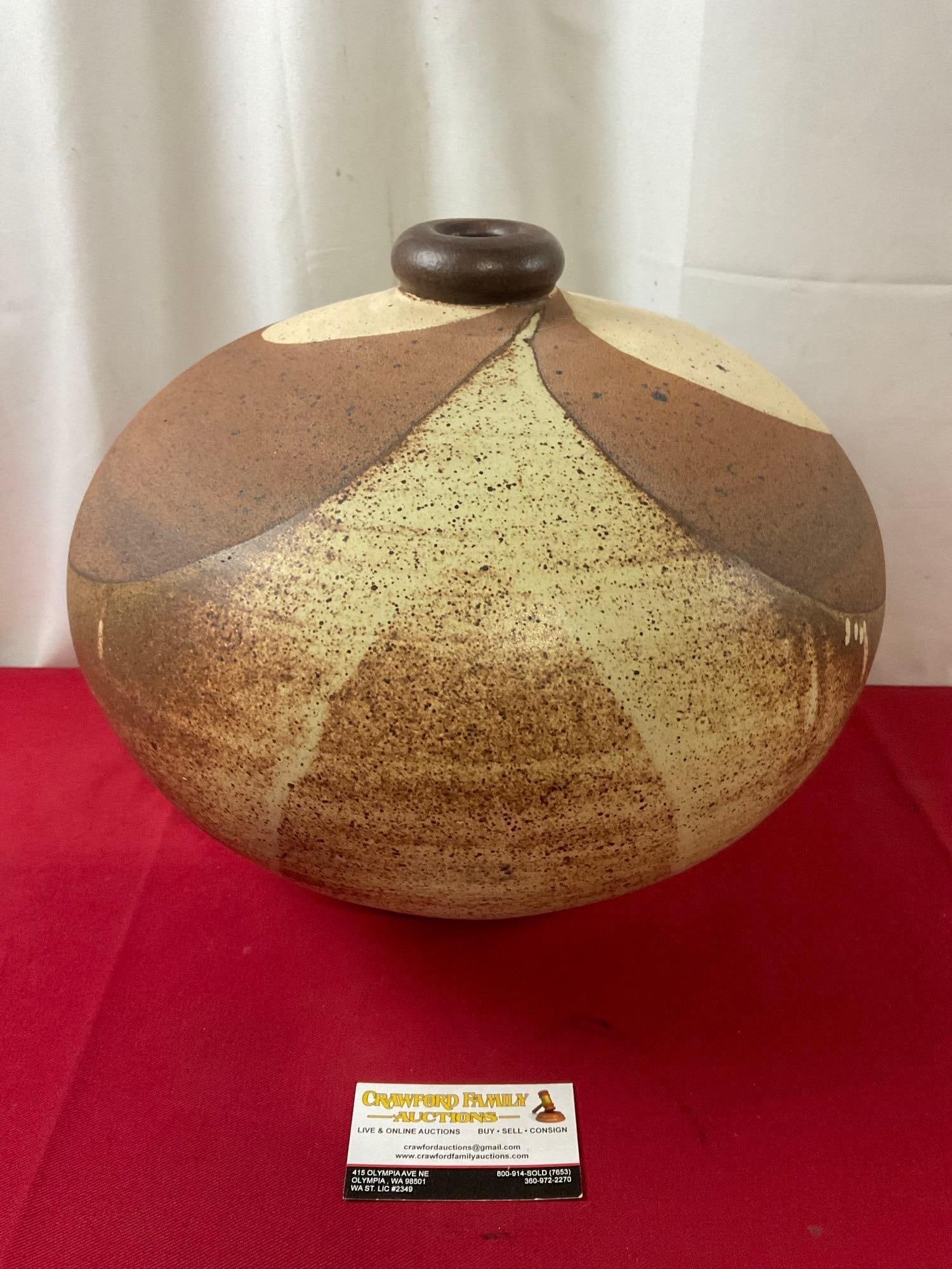 Large Studio Pottery Stoneware Ceramic Jar, 12.5h x 13.5d inches (1 of 3)