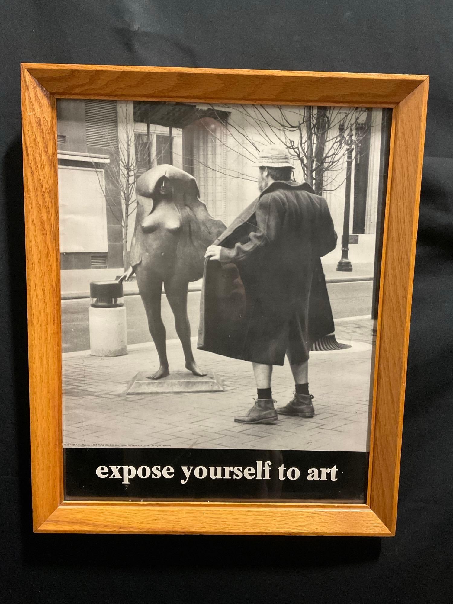 Framed Vintage 1980s Pop Art Poster, expose yourself to art by Mike Ryerson, 22h x 18w inches (1 of 4)