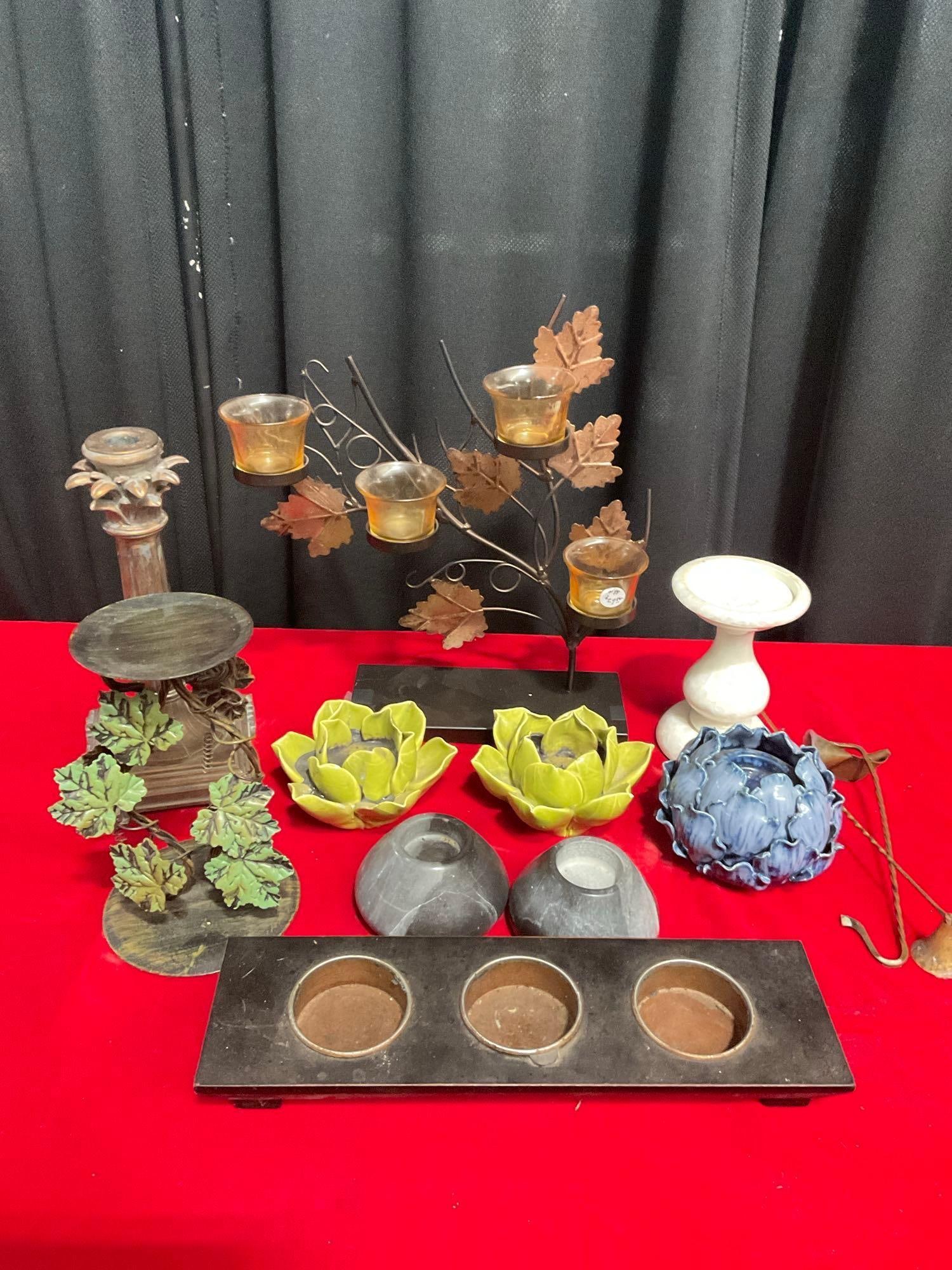 Collection of Various Candle Sticks/ Holders - Incl Floral pieces, a wire tree, & marble (1 of 5)