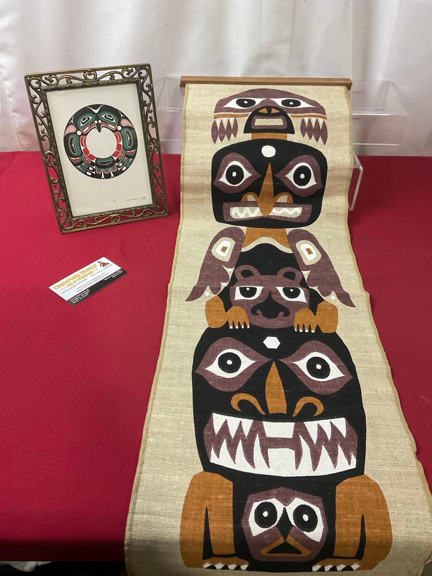 Framed Signed Native American piece Eagle Drum & Wall Hanging 36 inches Totem Pole style Painted (1 of 6)