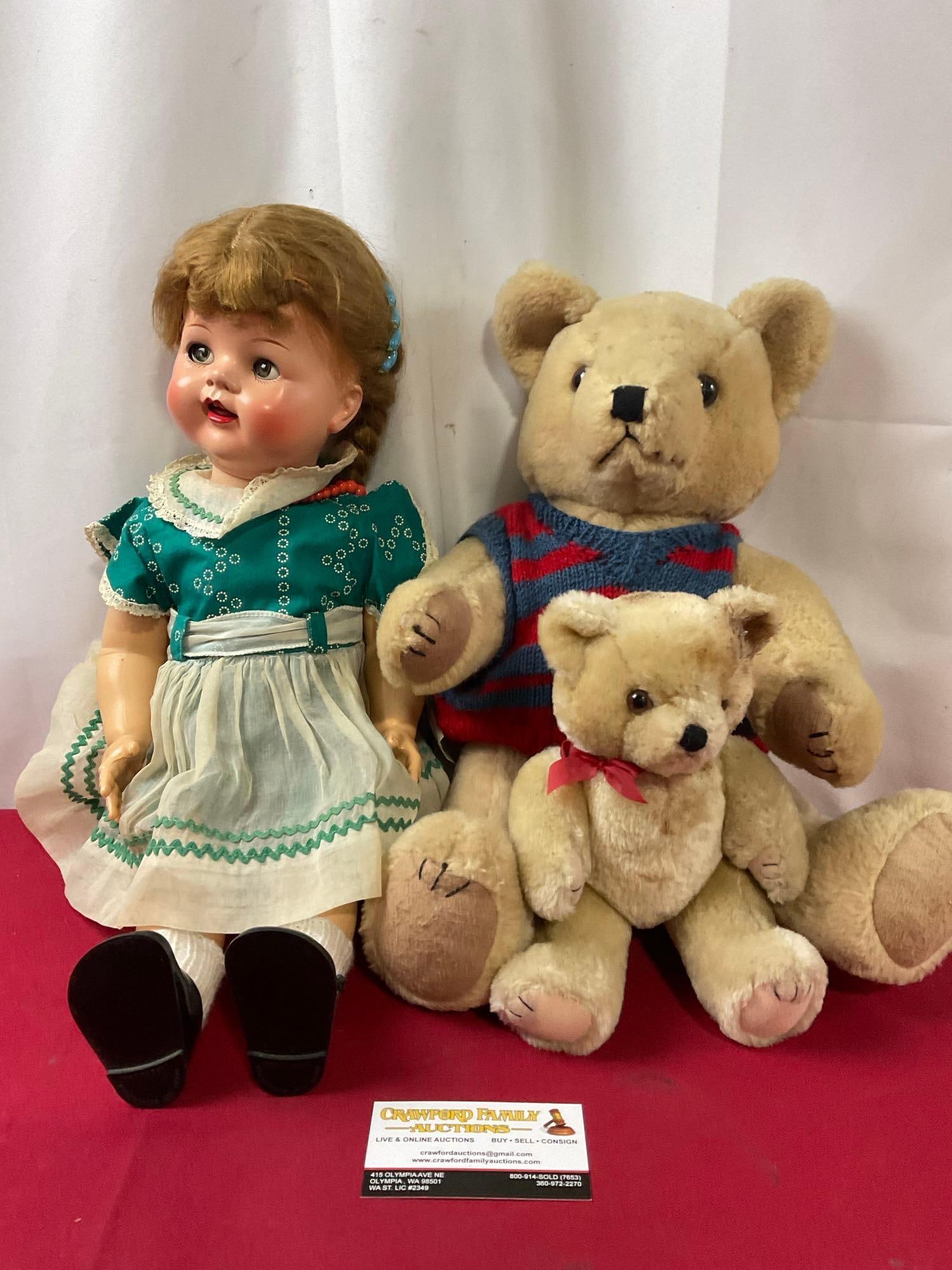 Ideal Doll 16 inches, Gund & Chadwick & Miller Jointed Bears: Appears to be in good shape. The doll measures approx 16 inches tall. See pics. E-3880