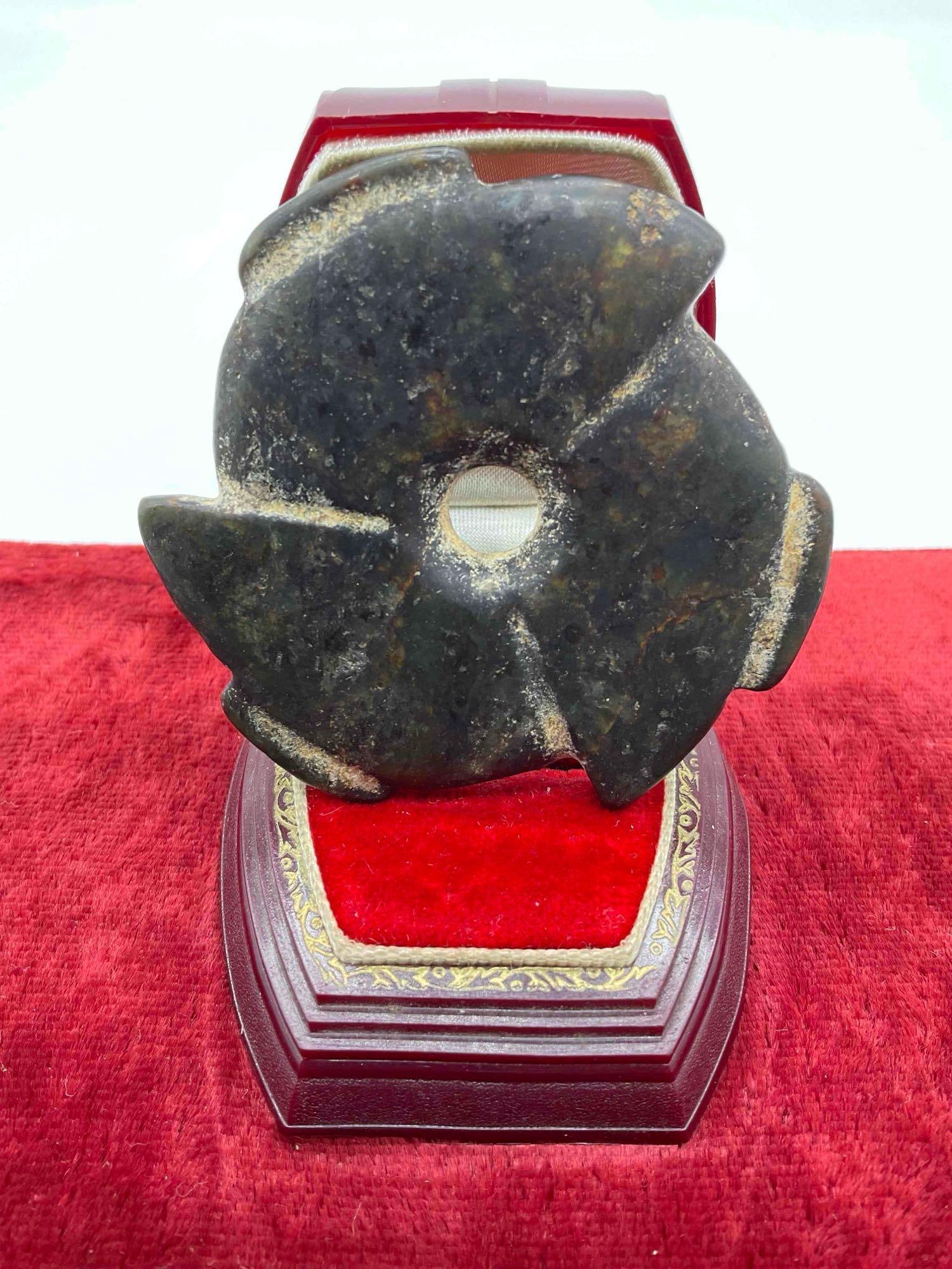 Chinese Nephrite Dark Carved Jade Notched Bi Disc Shang Dynasty (1500-1050 BC). See pics. (1 of 3)