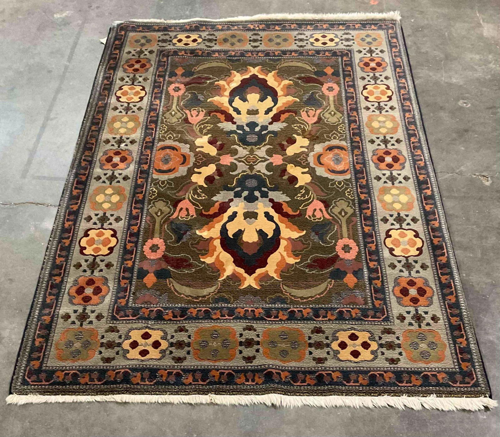 Lovely Earth Toned Wool Pile Floor Rug w/ Floral Paisley Pattern. Measures 94.5 x 66 inches (1 of 5)