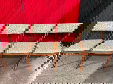 4 pcs Vintage Scandinavia Woodworks Co. MCM Teak Chairs w/ Green Fern Pattern Cushions. See pics. (1 of 10)
