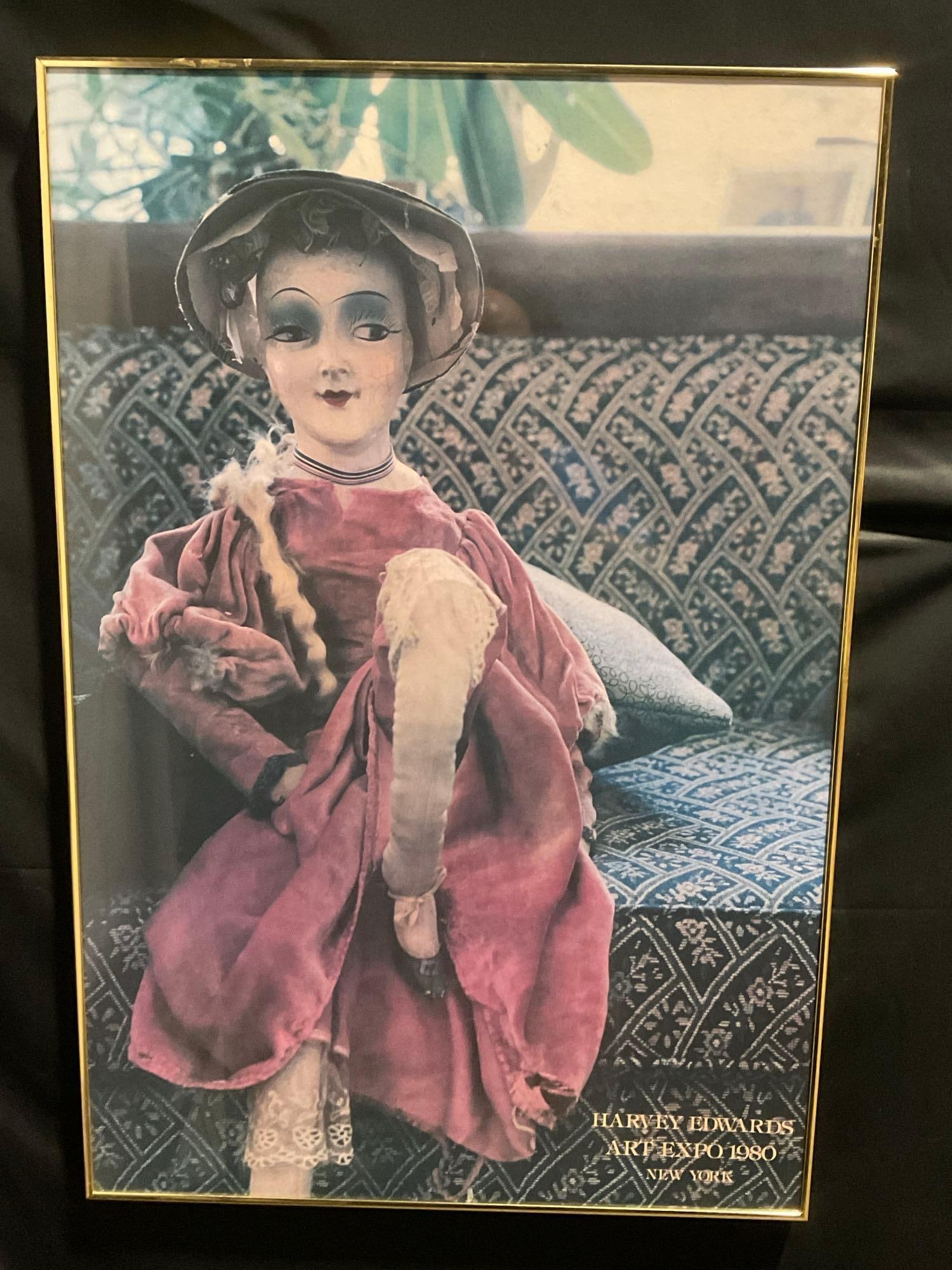 Framed Poster, Victorian Doll by Harvey Edwards, Art Expo 1980 New York, 38h x 26w inches (1 of 6)