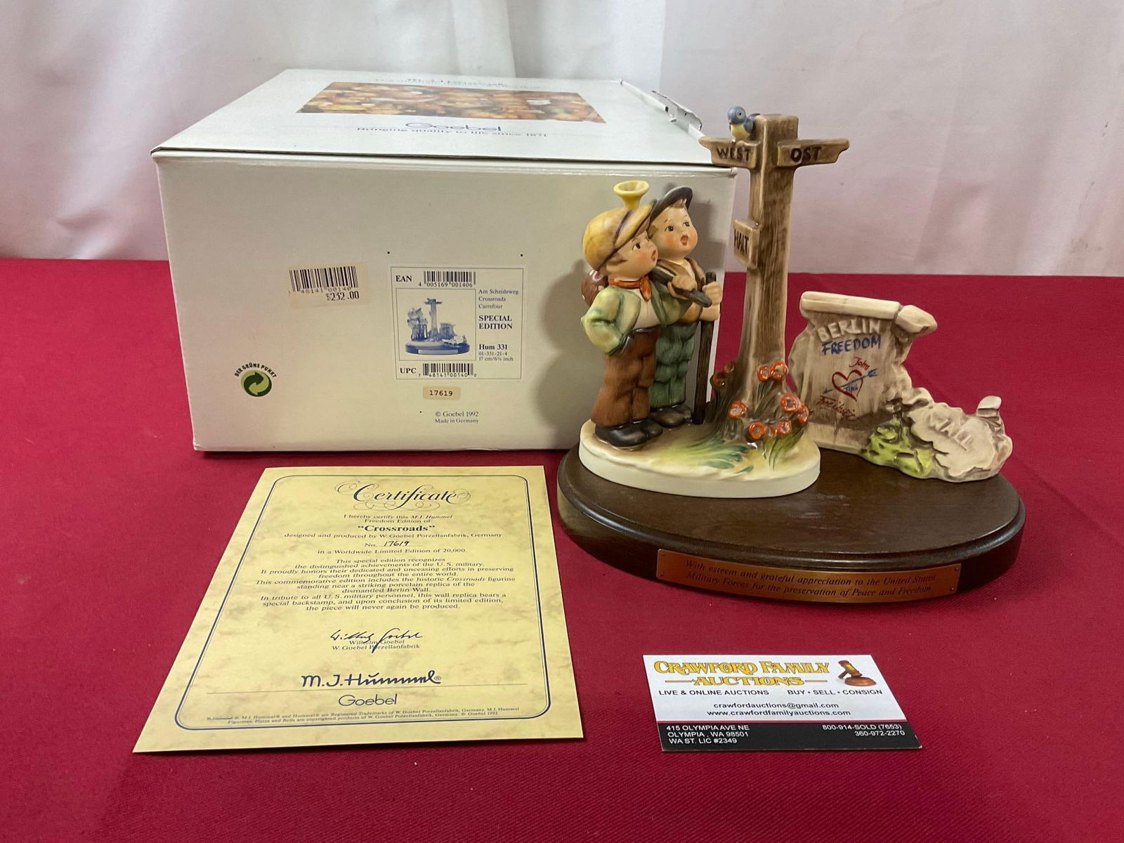 1992 Limited Edition 17619/20000 Berlin Wall Hummel Figure Crossroads HUM 331, in original Box (1 of 7)