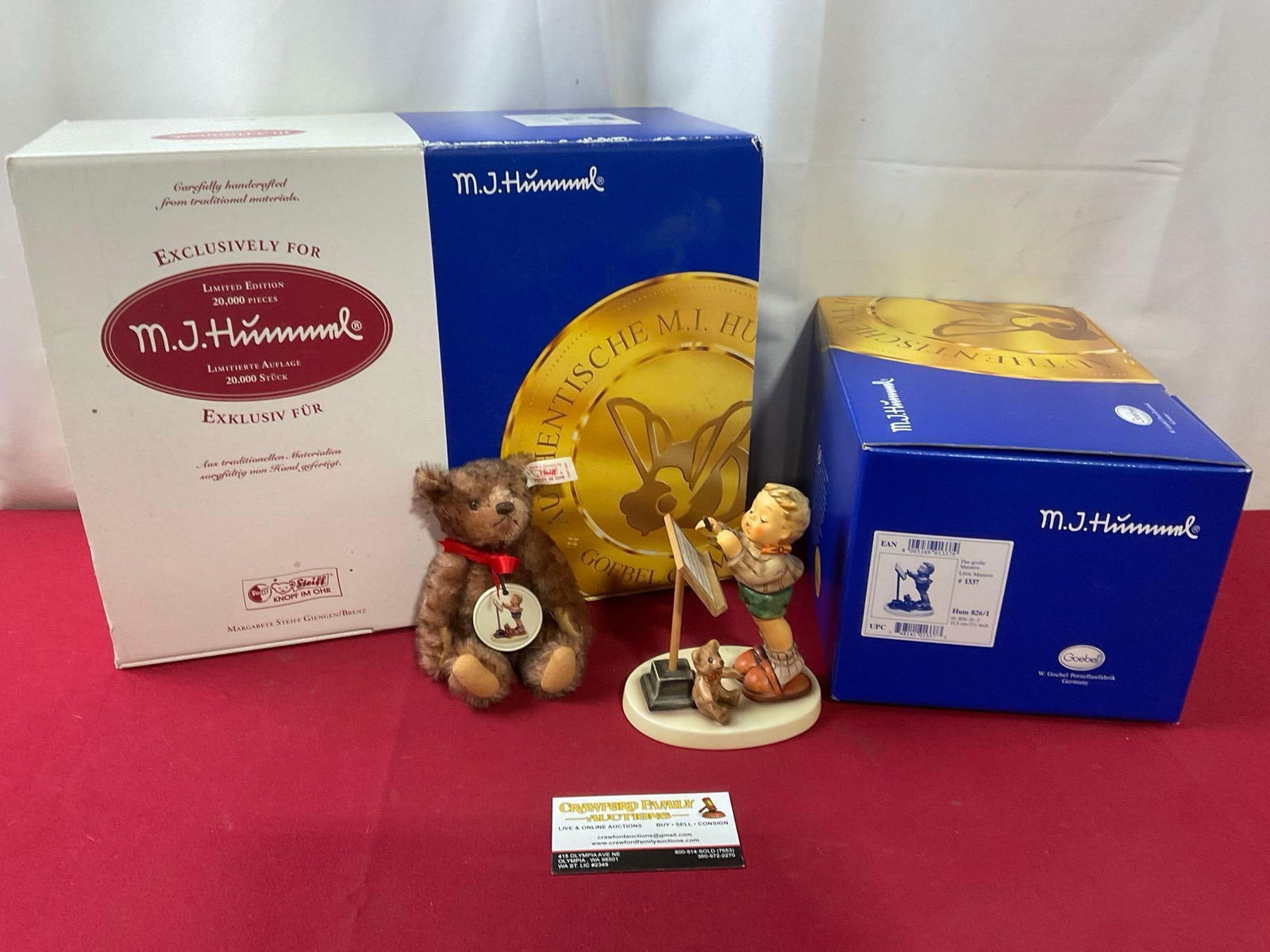 Steiff & Hummel Collaboration, Little Maestro Figure HUM826/I w/ Mohair Steiff Bear in original box (1 of 7)