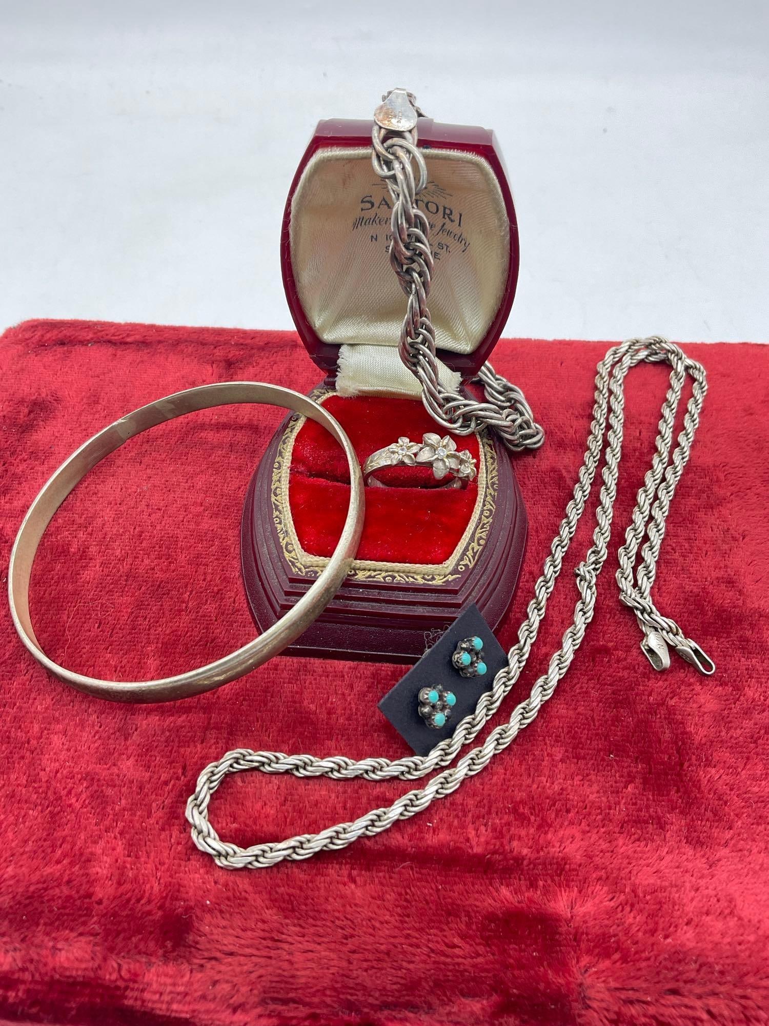 Sterling silver jewelry Cuff & Rope Bracelet's , Rope necklace , Earrings , Ring Size 7 (1 of 2)