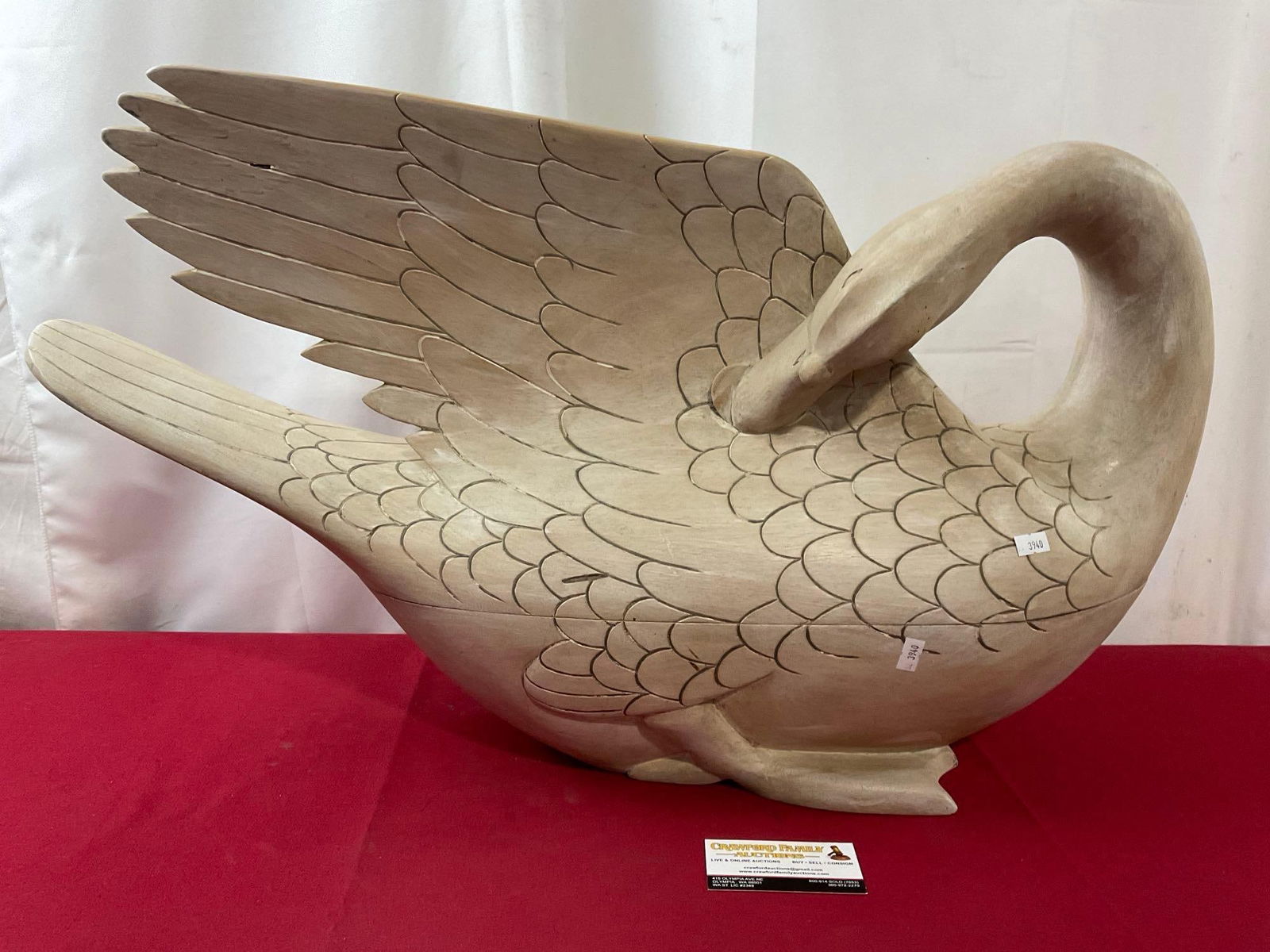 Vintage Arthur Court Carved Wooden Swan 30 inch long, large container: Appears to be in good shape. The piece measures approx 15h x 30L x 9w inches. See pics. E-3940 *Oversized shipping may apply*