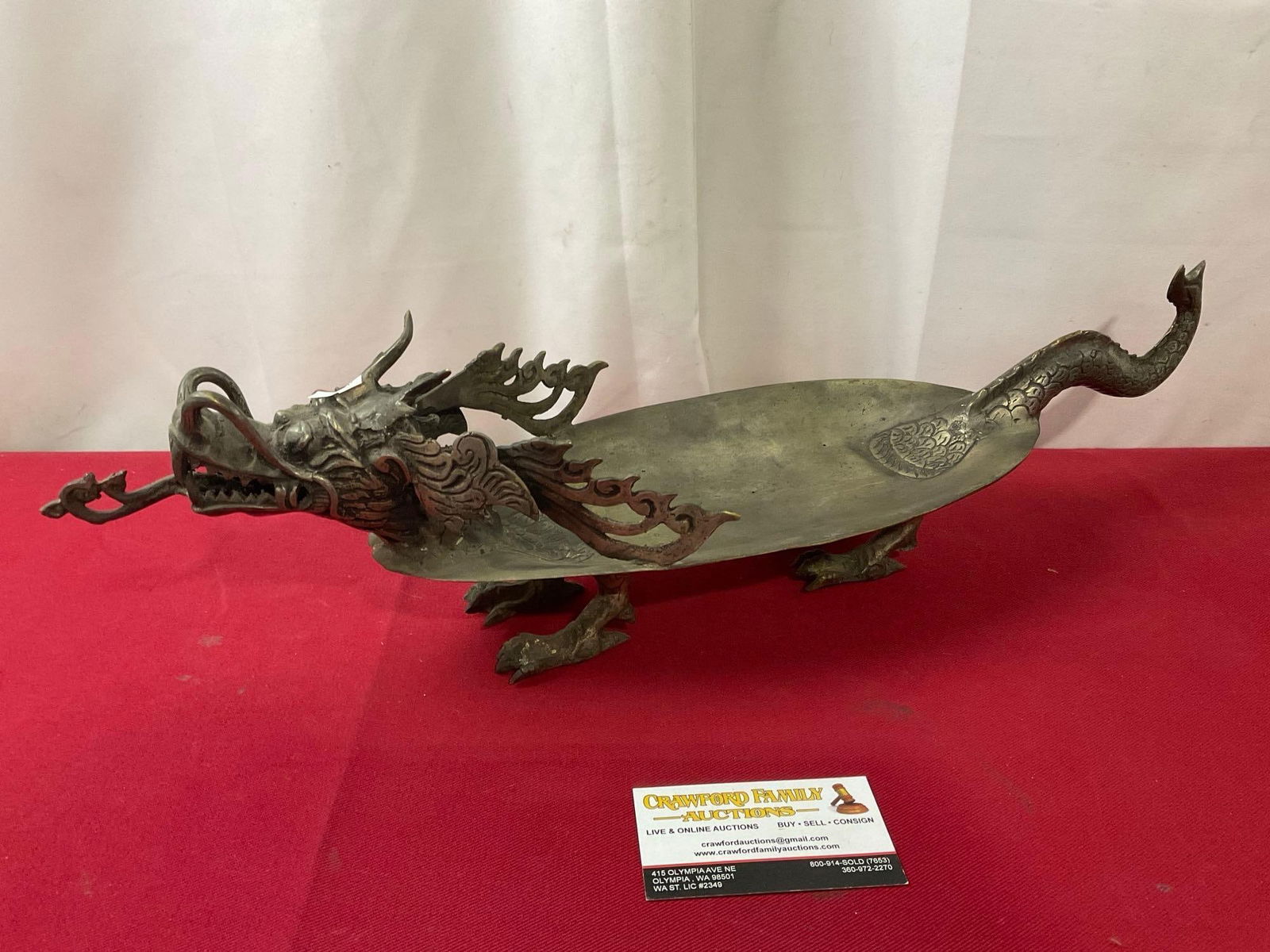 Vintage/ Antique Engraved & Chinese Silvered Bronze Dragon serving platter , 6h x 22.5L x 5.5w (1 of 6)