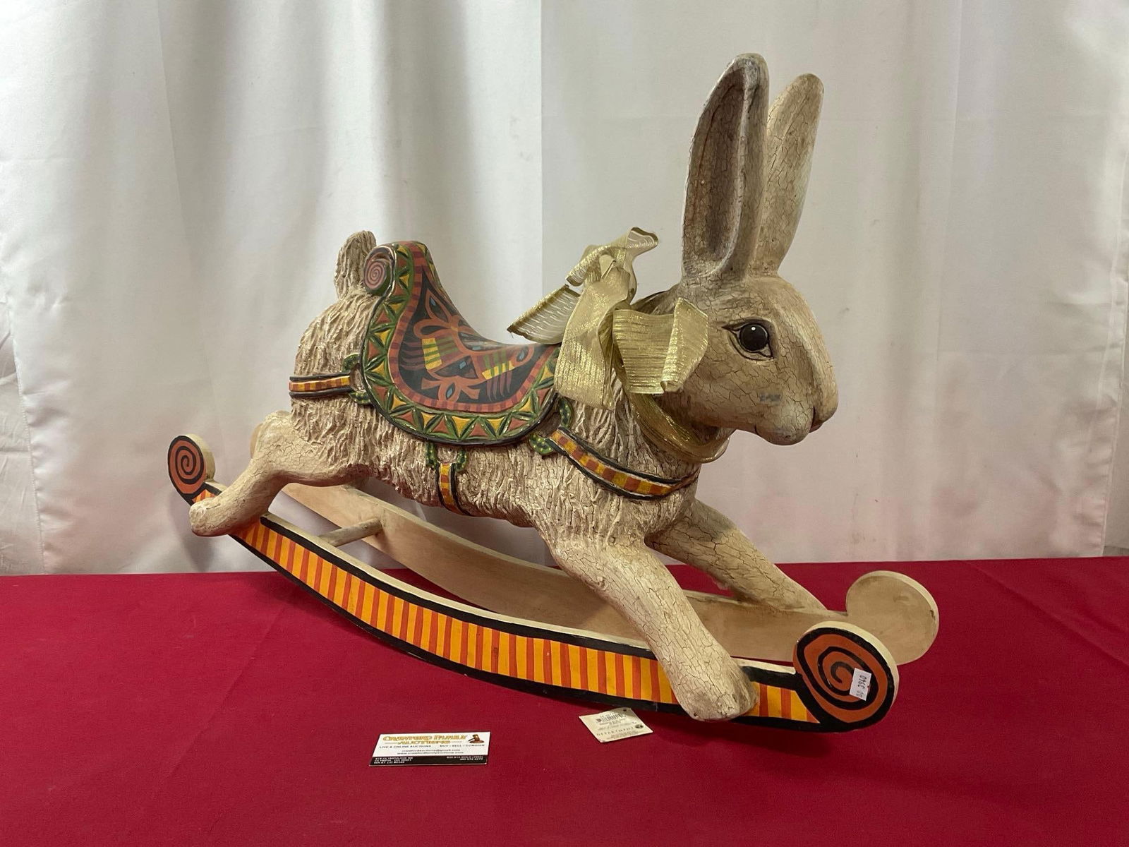 Department 56 Composite White Rabbit Rocking Figure w/ colorful harness, 21h x 32L x 9d inches (1 of 4)