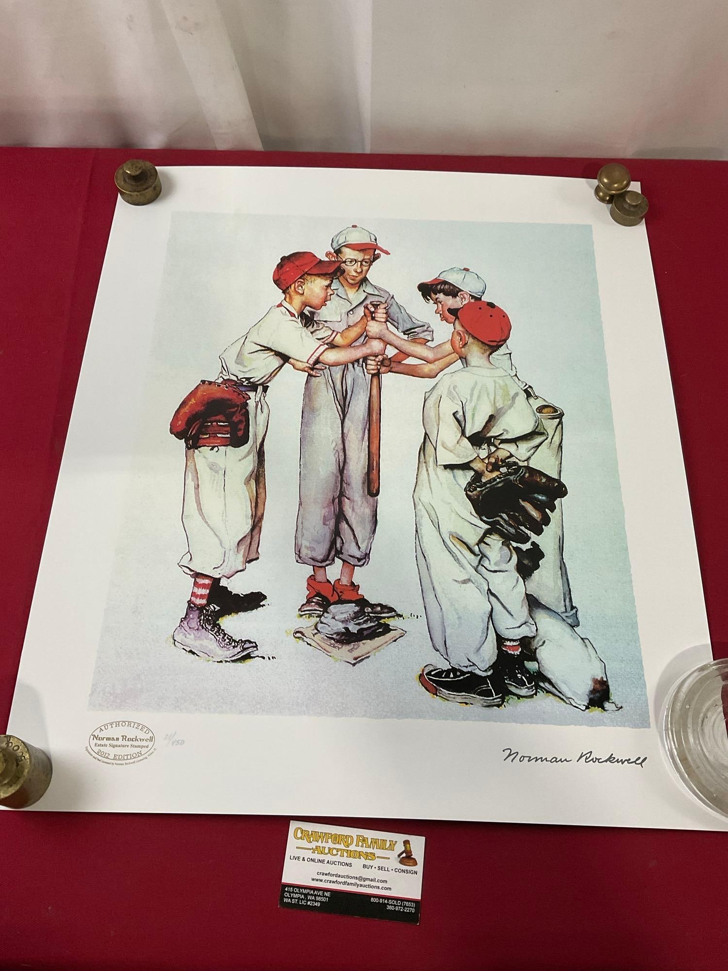 Norman Rockwell Estate Signature Stamped Litho #d 21/450, Choosing Up (Four Sporting Boys) ~19 x 14 (1 of 4)