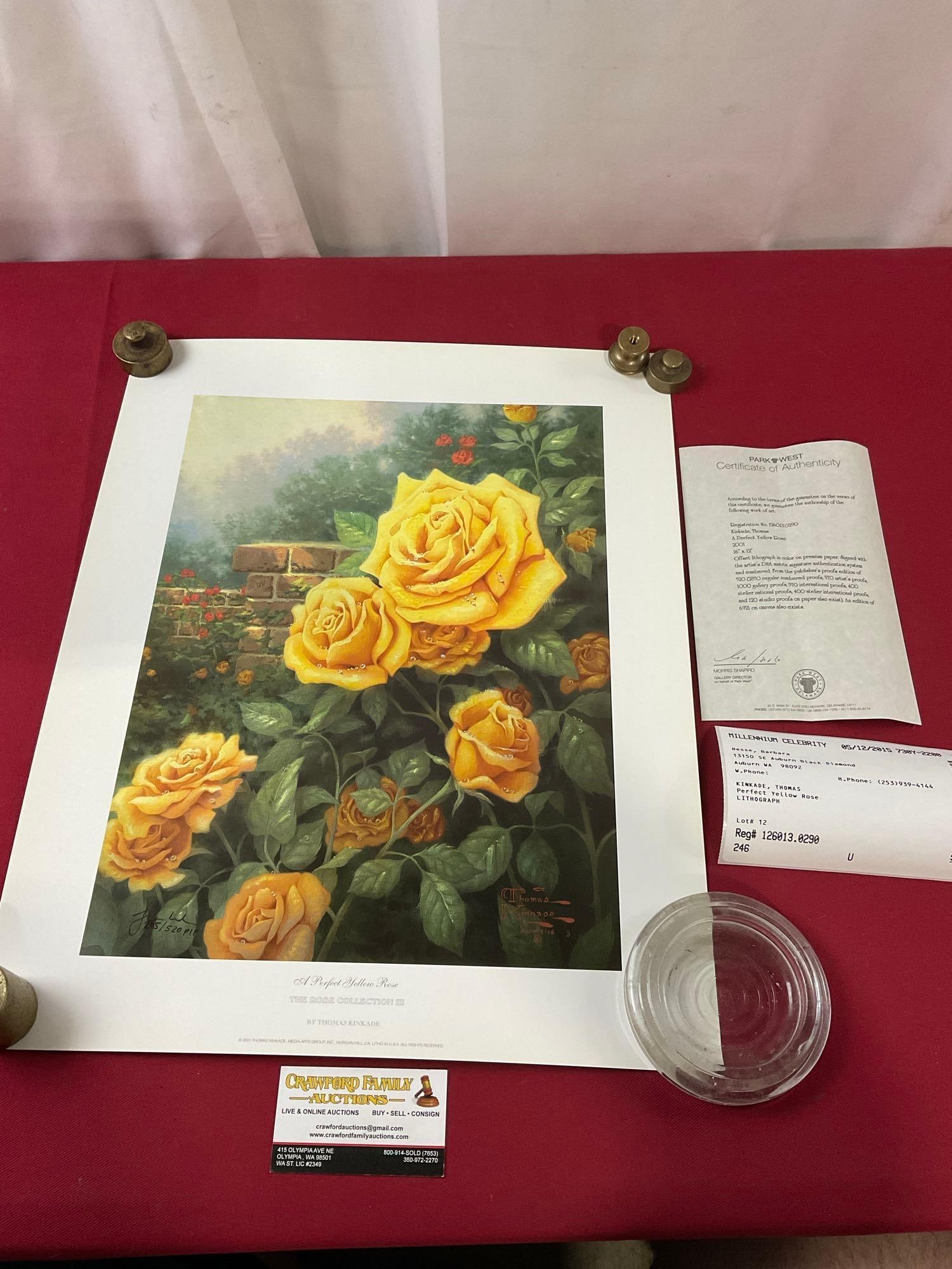 Signed Thomas Kinkade Publishers Proof Lithograph 205/520, A Perfect Yellow Rose, 20h x 16w inches (1 of 5)