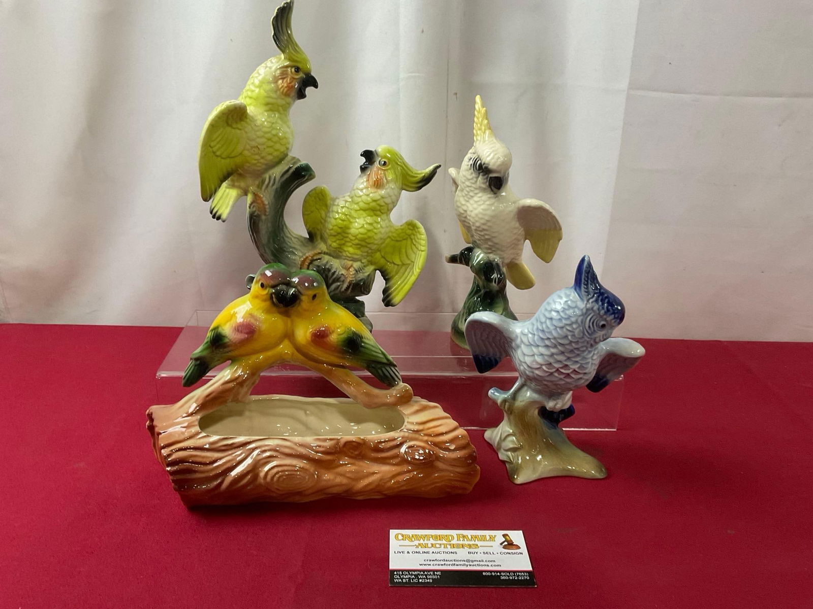 4 Vintage Parakeet , Cockatoo & Bird Statues, Glazed Porcelain, tallest is 11 inches tall (1 of 5)