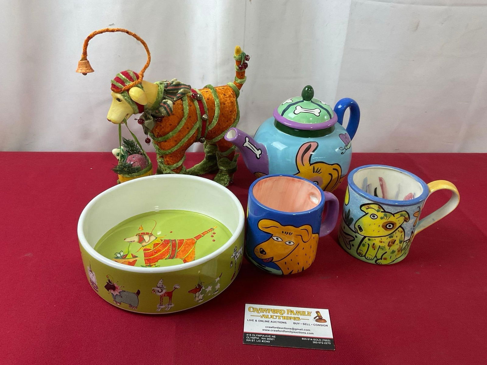 Department 56 Bowl & Matching Figure, Happy Dog & Cat for Chaleur by Karen Gelff, Cup Teapot & ... (1 of 4)