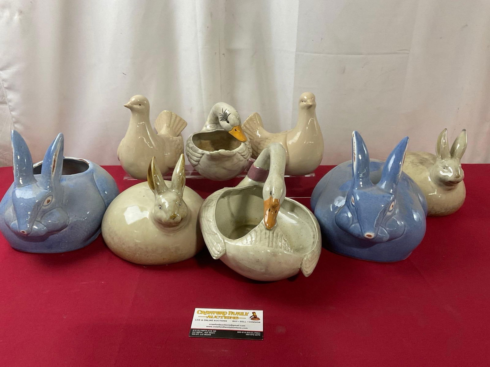 8 Glazed Ceramic Rabbit, Swan, Dove Figures, Planters, largest is 10L x 8w inches (1 of 7)