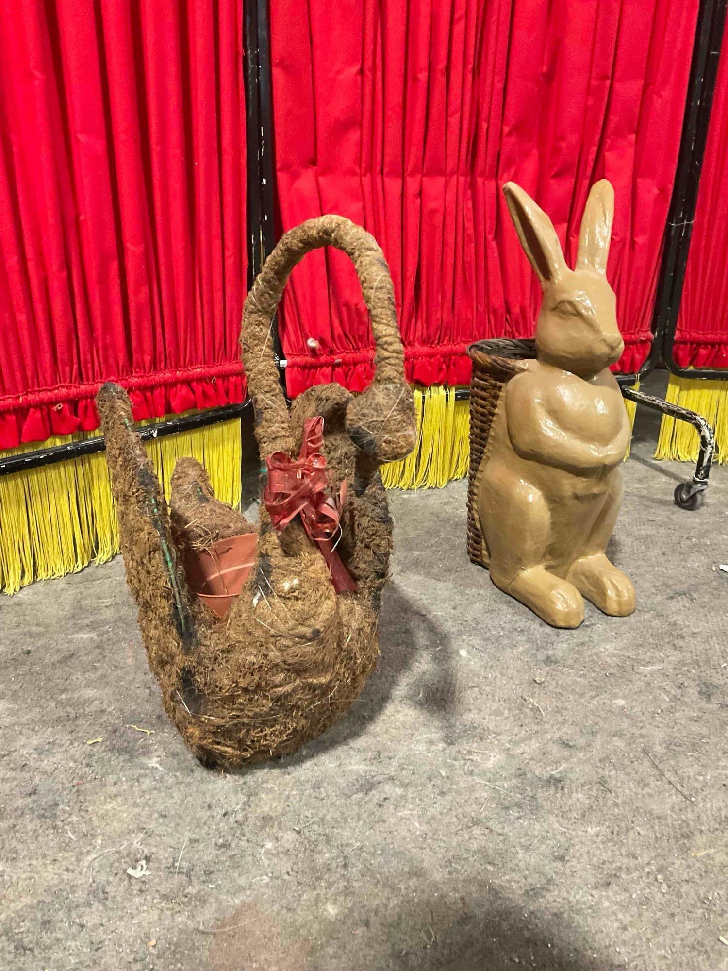 Pair of Animal Shaped Planter Pots, Papier Mache? Bunny Rabbit w/ Basket & Swan. See pics. (1 of 6)