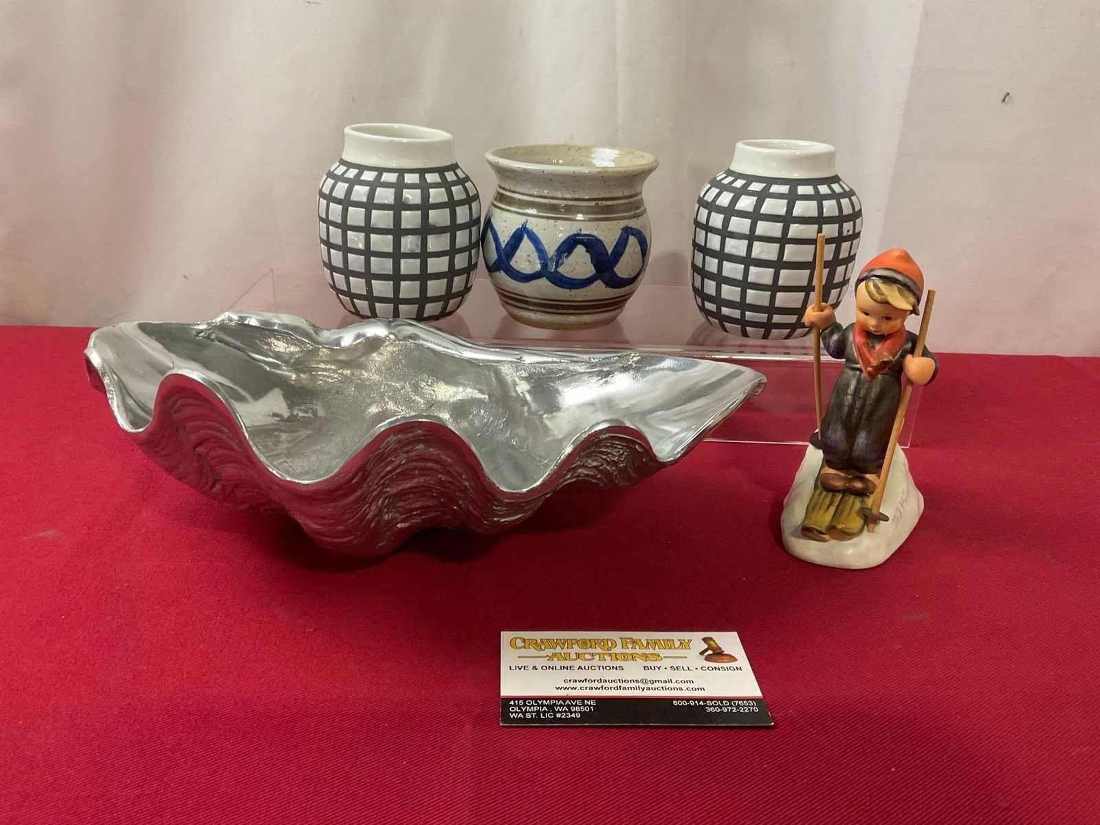 Goebel Hummel Figure #59 Skier, Arthur Court Metal Shell, 3 Stoneware Glazed Jars (1 of 6)