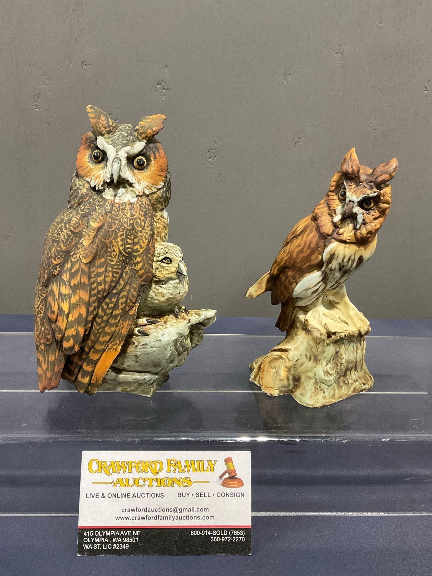 Pair of Tay Italian Porcelain Figures, 2 Great Horned Owls, Signed Tay, 5.5 & 6.5 inches tall (1 of 7)