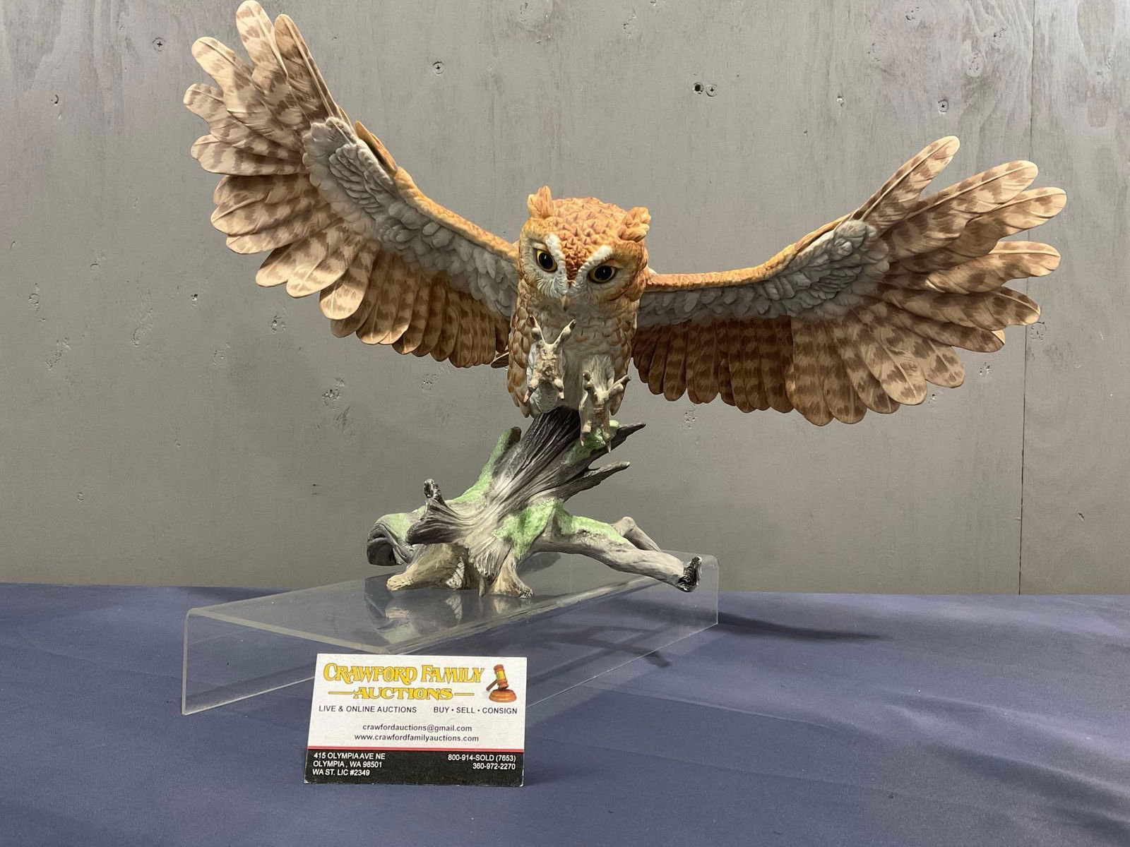 Large Signed Boehm Screech Owl #40132 Porcelain Sculpture #68, 15h x 21.5w inches (1 of 6)