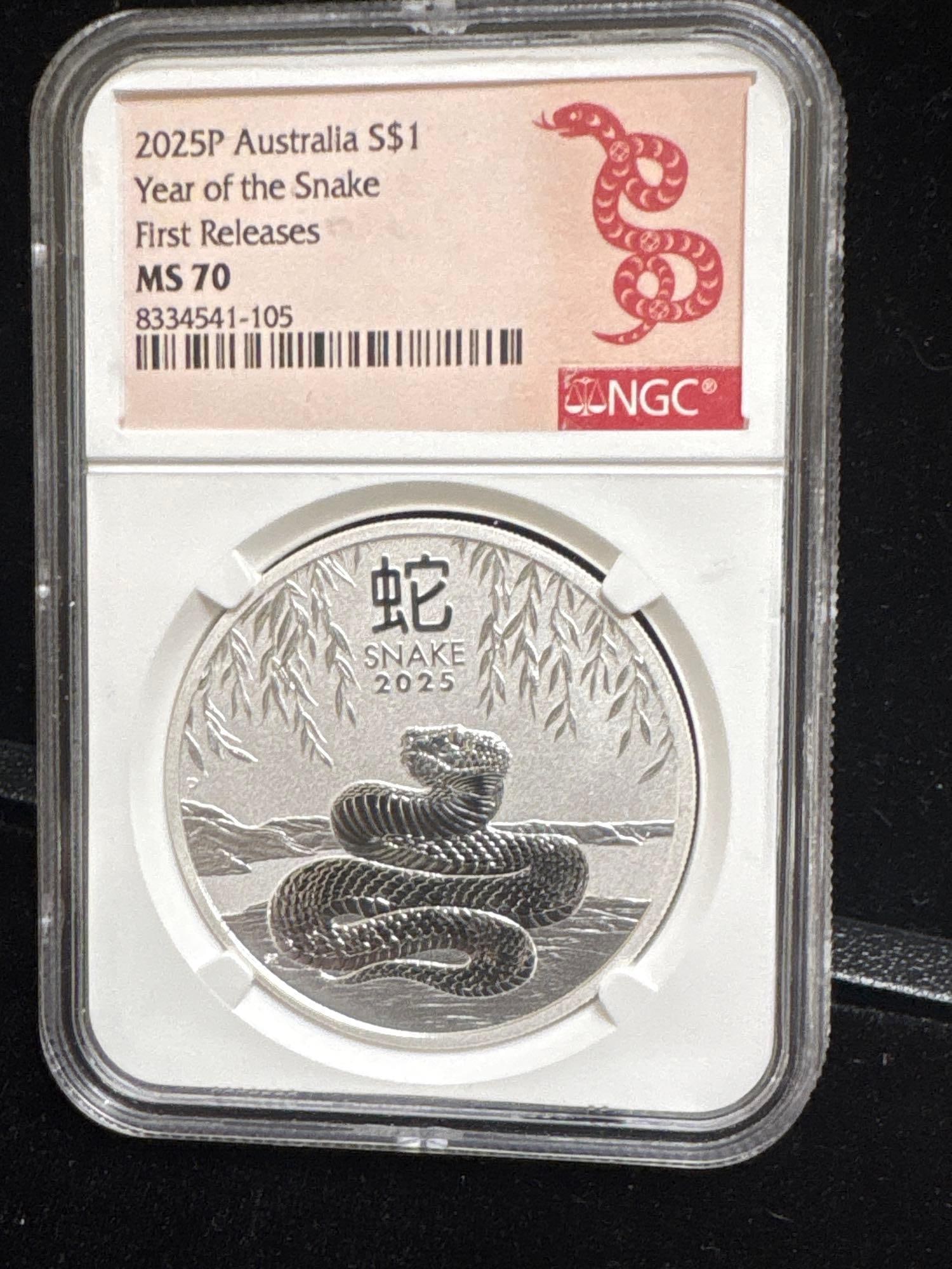 2025 Australia Year of the Snake 1 OZ .999 silver $1 Dollar Coin Graded First Release MS 70 NGC: C-4110