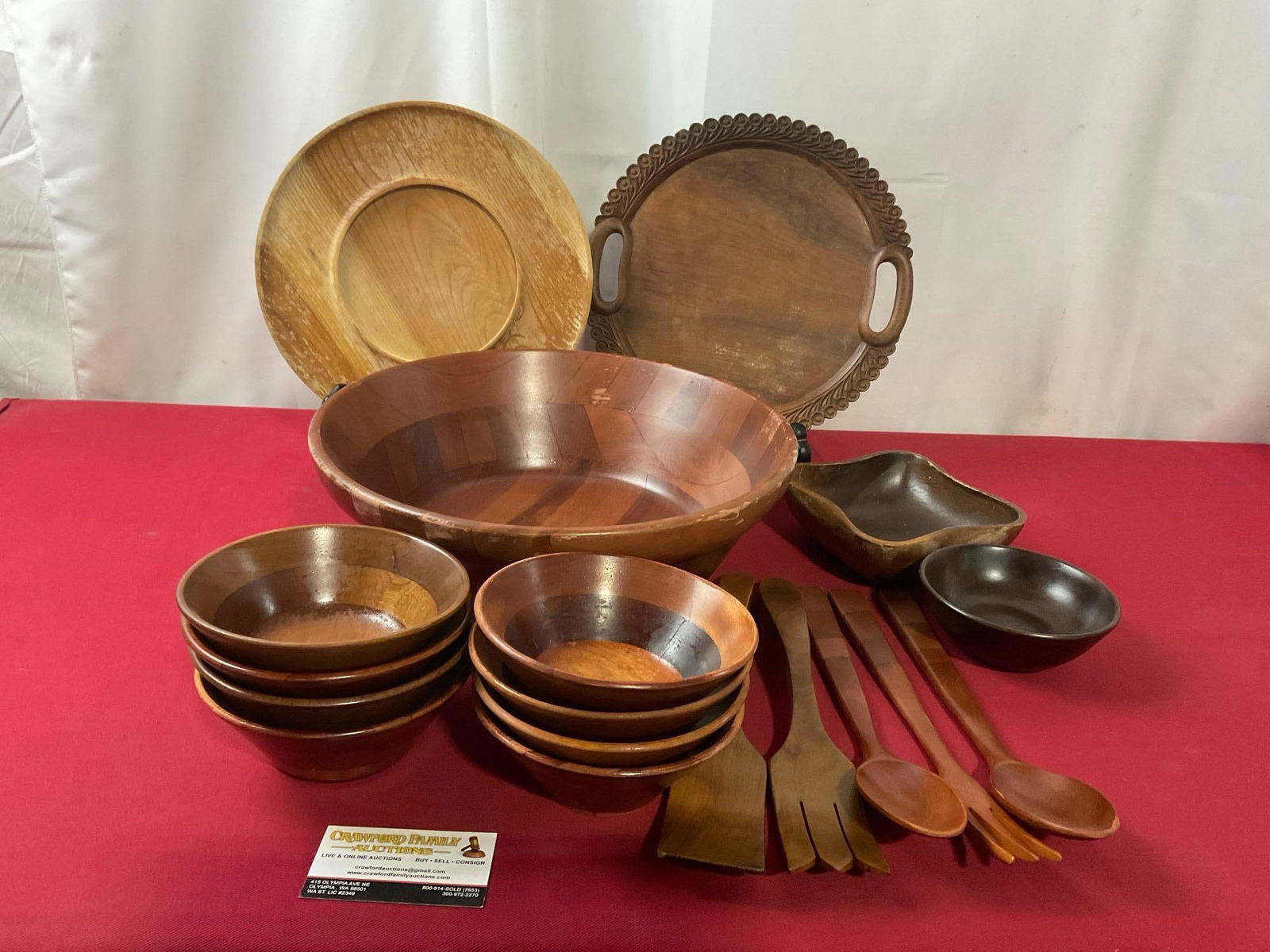 Assortment of Wooden Dinnerware, Salad Bowl & Spoons, 8 Bowls, pair of Serving Platters, 2 bowls (1 of 4)