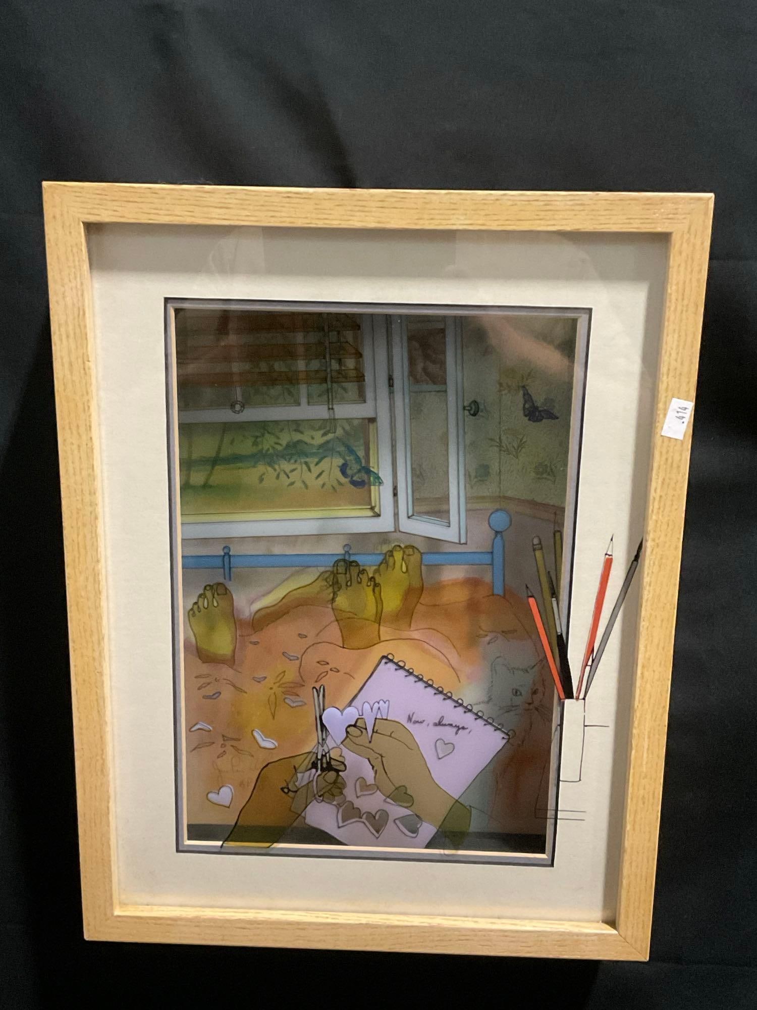 Framed Signed Artist Proof #d 2/35 Vitreography titled Love Letter by Jean-Pierre Weill, 17h x 13w (1 of 8)