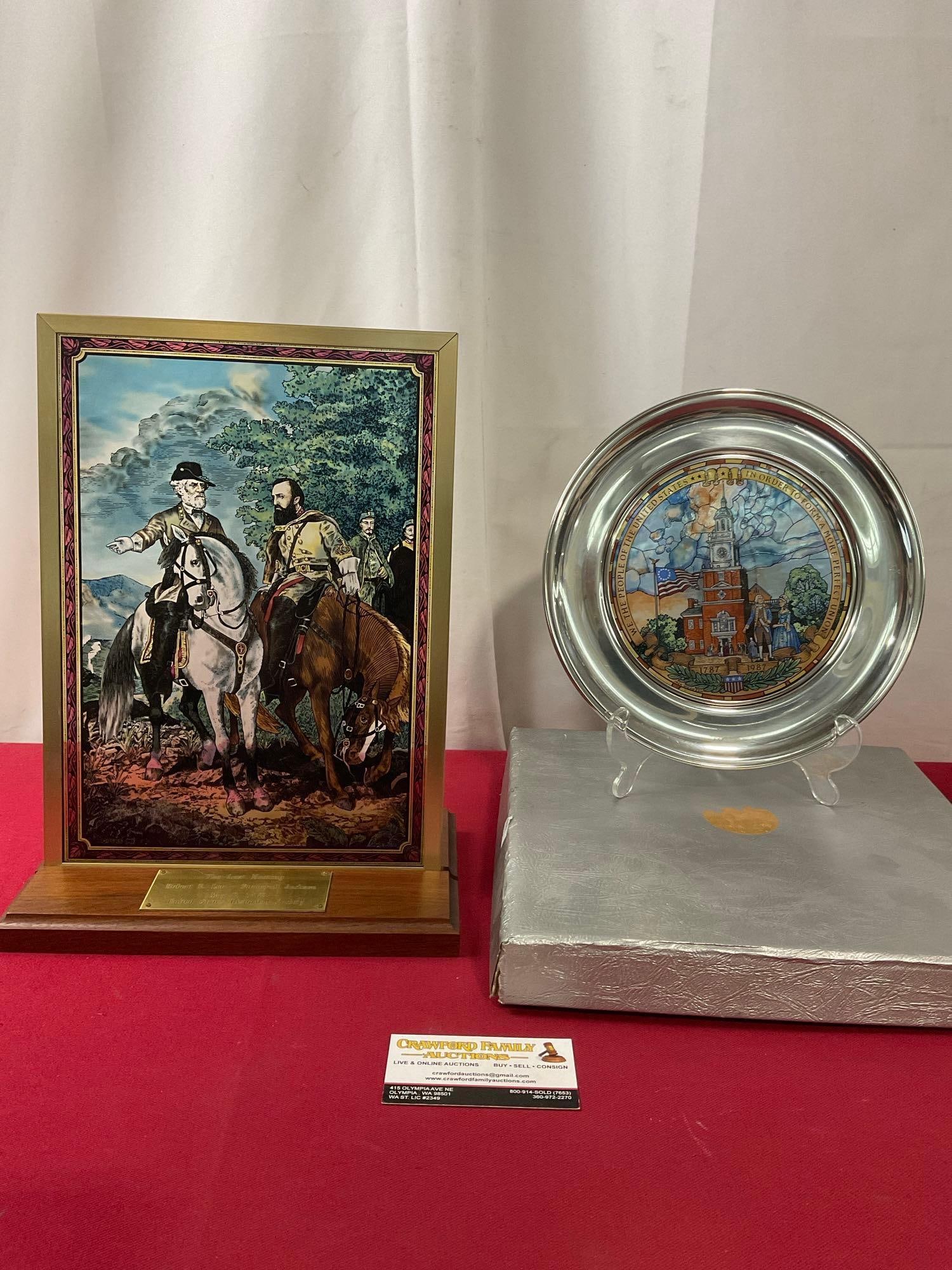 Pair of Faux Stained Glass Americana pieces, Lee & Jackson The Last Meeting & Bicentennial Bowl (1 of 6)