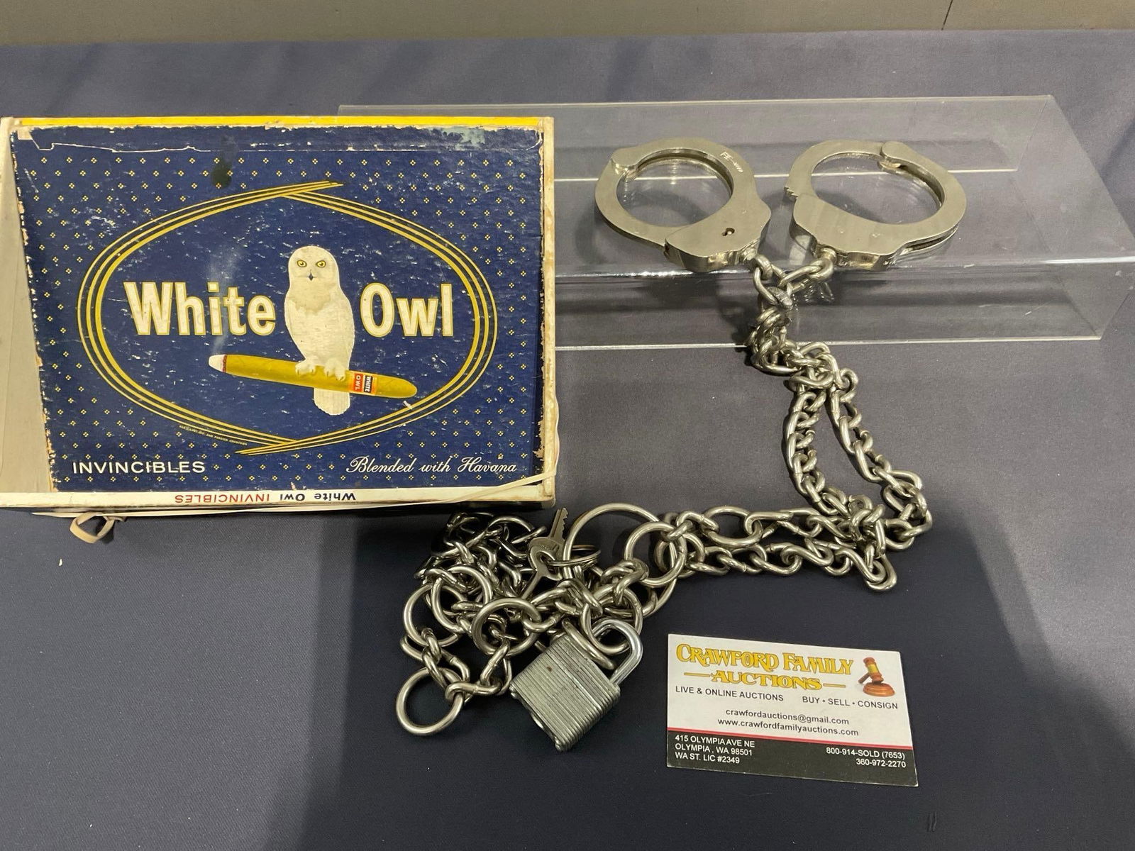 Vintage Japanese FIE Handcuffs w/ Waistchain, w/ Key & Lock in cigar box (1 of 4)